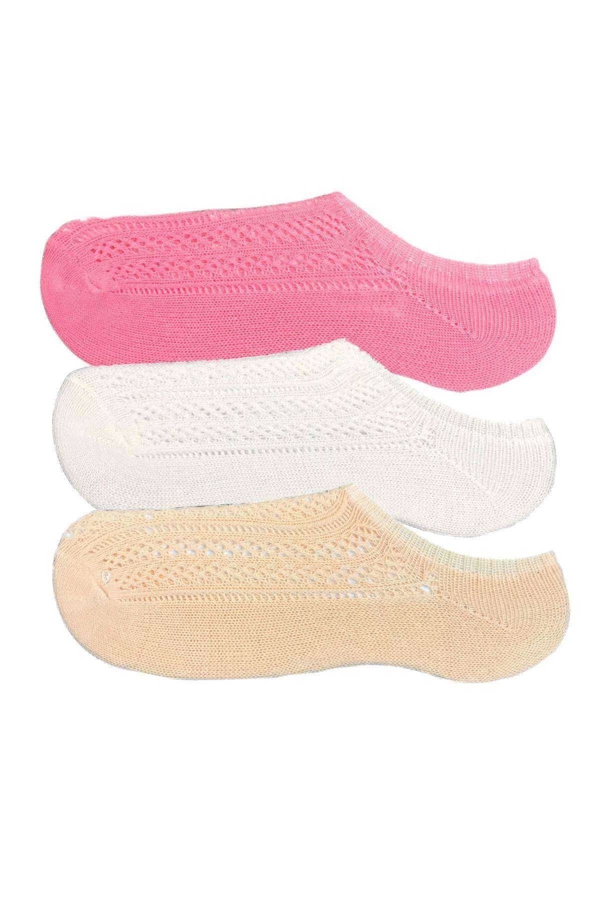 PRATİKOBA 3 Adet Kadın Sneaker Dantelli File Pamuklu Yumuşak Çorap