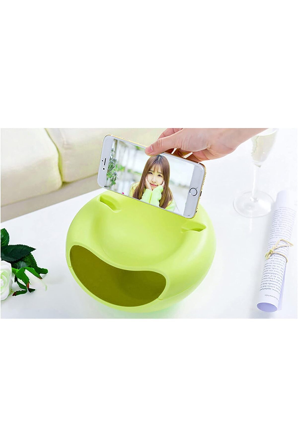 Generic-Lazy Snack Bowl Plastic Double-Layer Snack Storage Box Bowl Fruit Bowl and Mobile Phone Bracket Cha 3