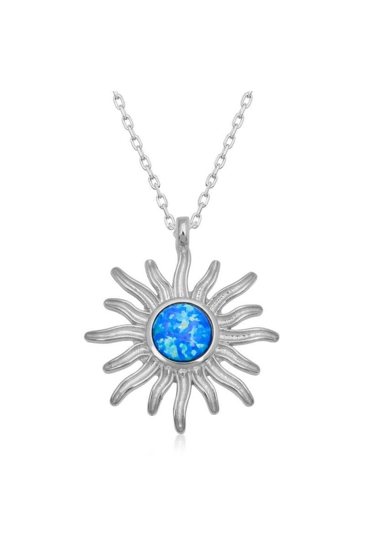 luz&pos gümüş Mavi Opal Taşlı Güneş Kadın Kolye
