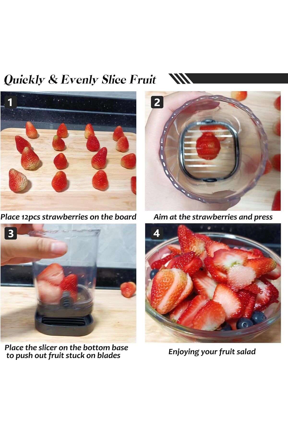 Generic-Azonee Fruit Slicer Cup, Multi-Function Strawberry and Banana Slicer, Detachable Push Plate Cutter, 5