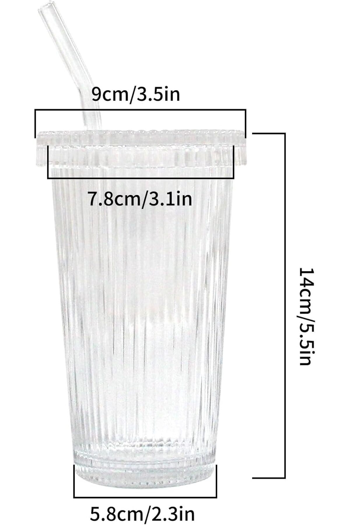 Generic-Sagreeny Ribbed Glass Cups Set - 2 Pack With Matching Lids and Straws, Transparent Stripe Tumbler f 2