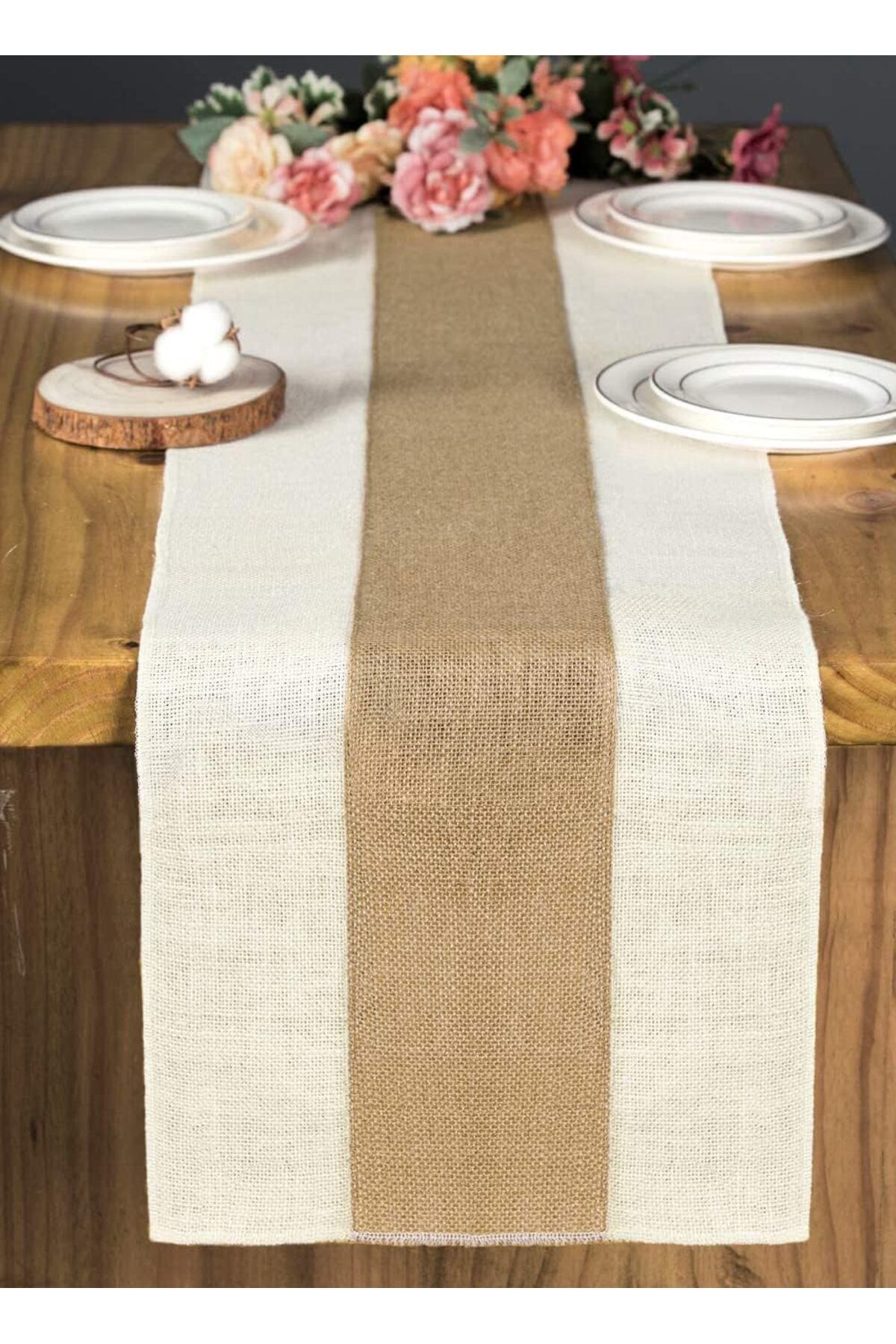 Generic-SZYYQ Burlap Table Runner, Rustic Table Runner, Farmhouse Table Decor, Macrame Table Runner, Jute W 3