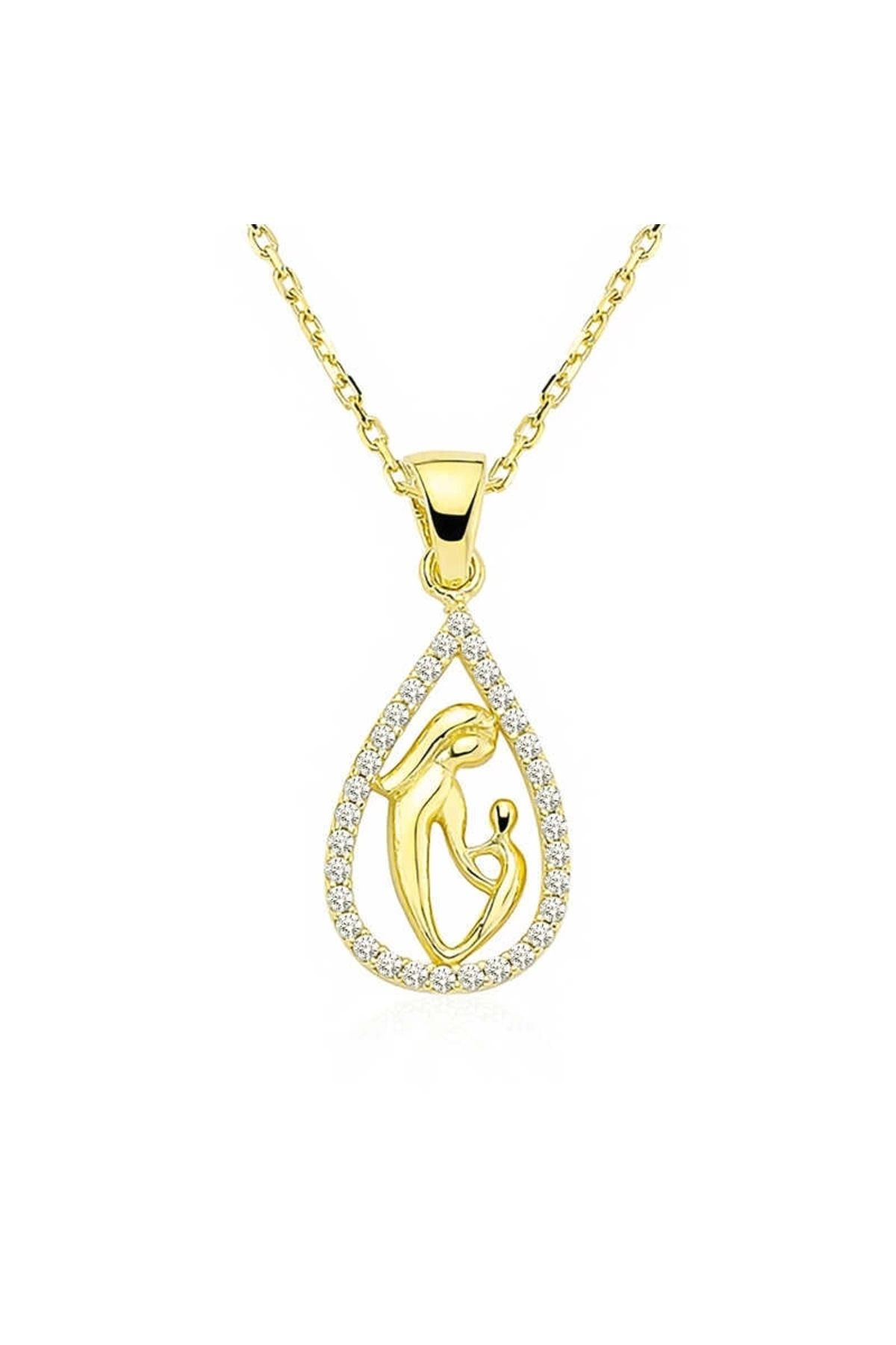 luz&pos Gümüş Gold Damla Anne Çocuk Kolyesi