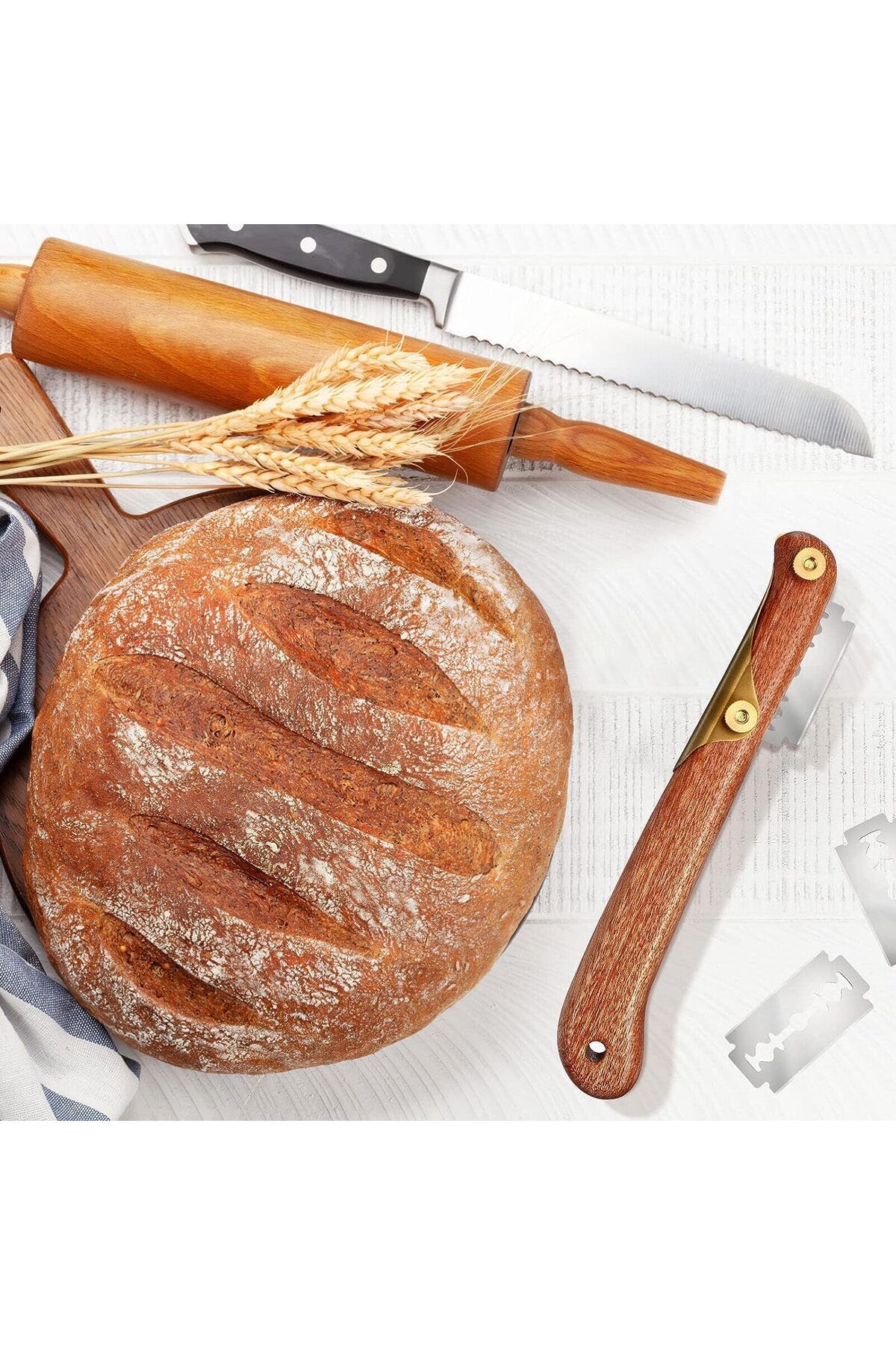 Generic-NALACAL Sourdough Bread Lame Slicing Tool, Baking Sourdough Bread Starter Jar Razor Cutter, 1 Set D 6