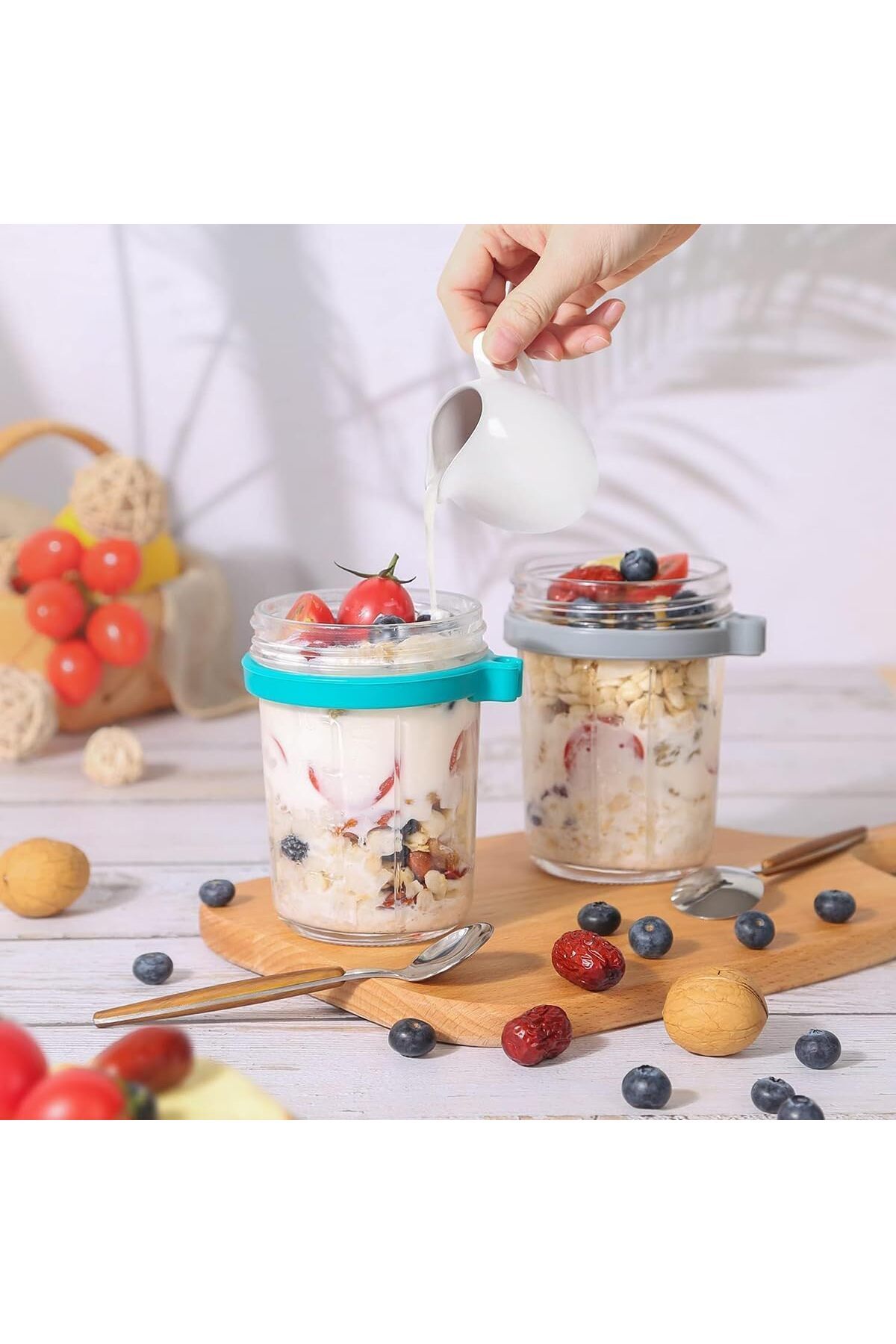 Generic-OYDAS Overnight Oats Containers with Lids and Spoons 2-Pack, 10-Ounce Sealing Overnight Oat Jars wi 3
