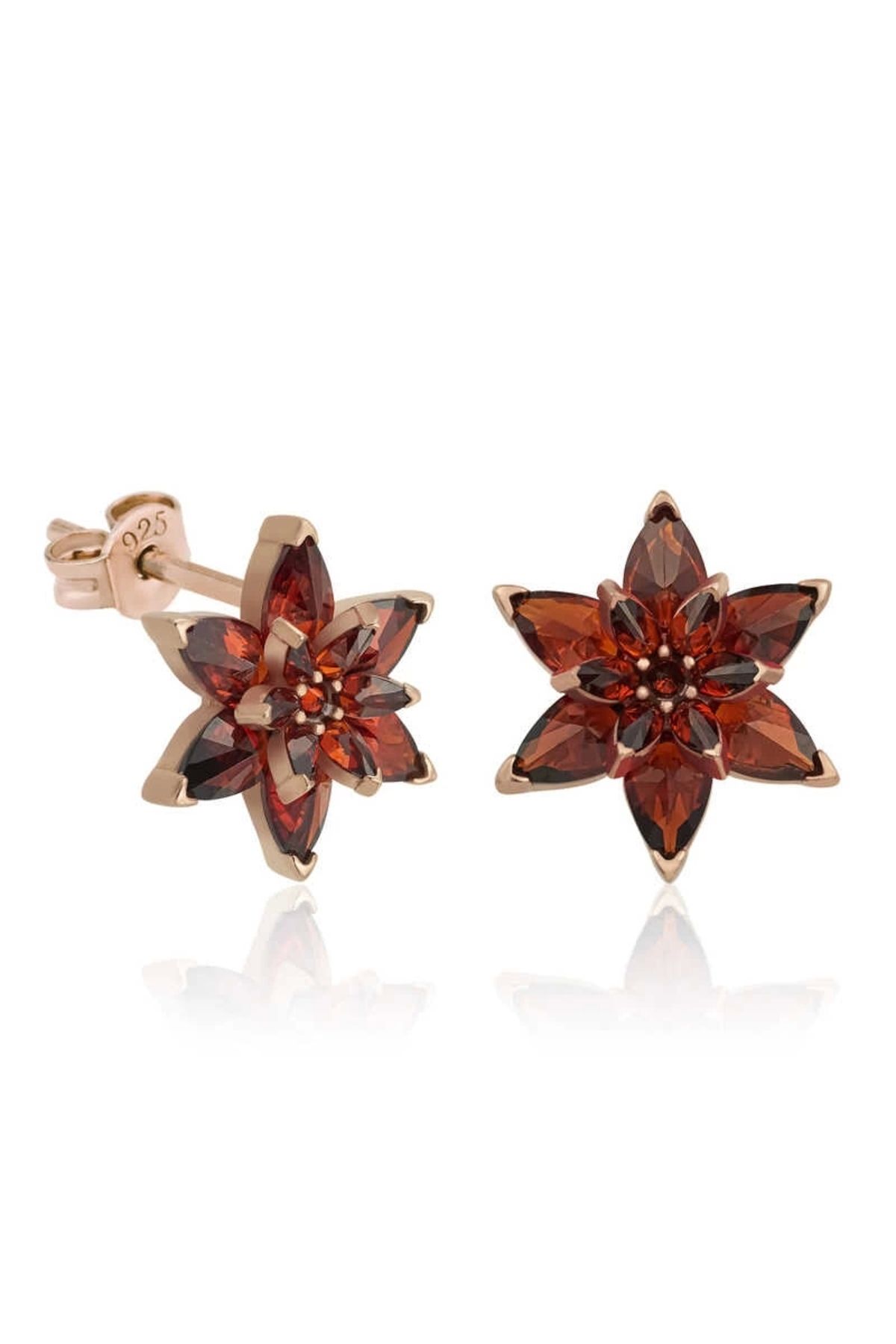 luz&pos Gümüş Kırmızı Lotus Çiçeği Çivili Küpe