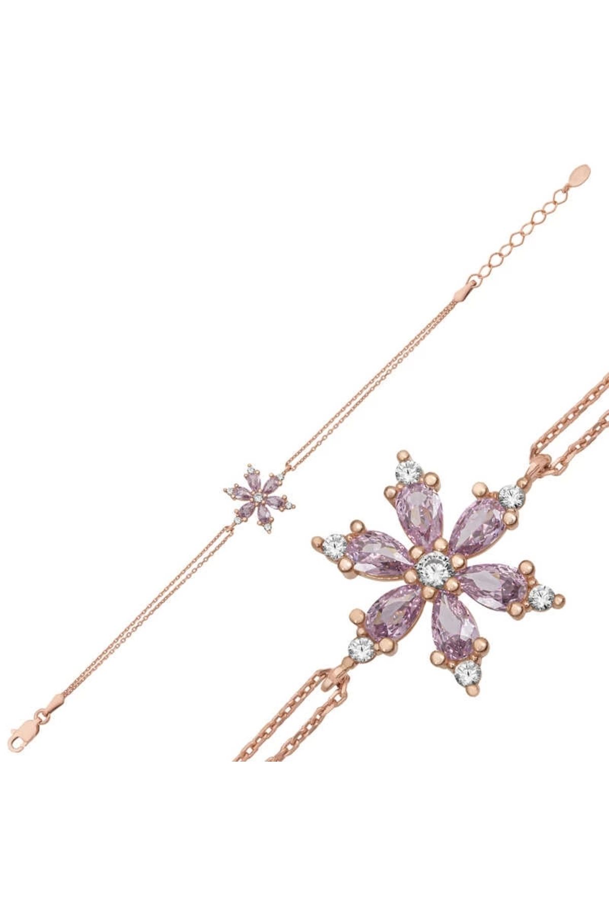 luz&pos Gümüş Rose Lila Lotus Çiçeği Kadın Bileklik