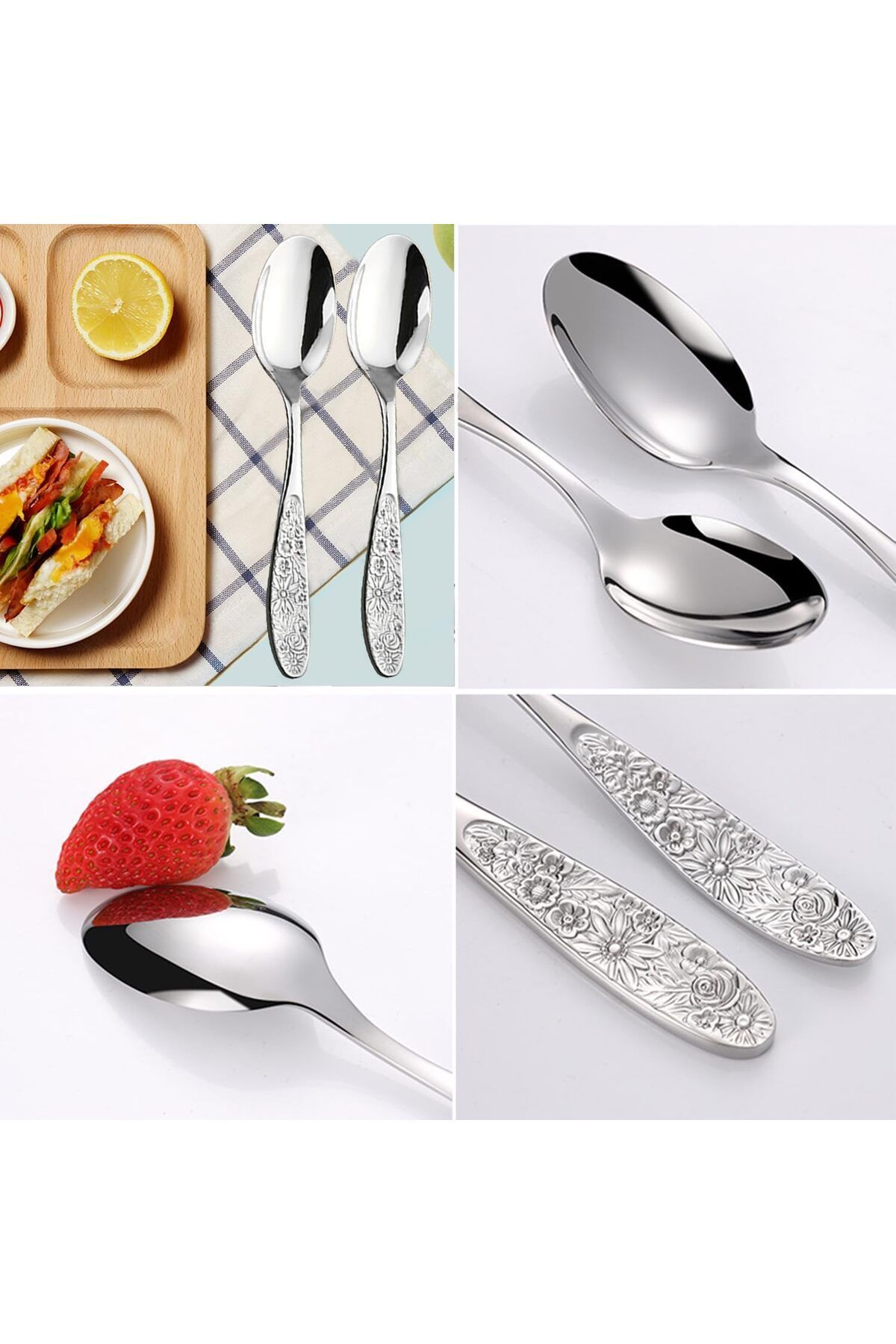 Generic-KASTWAVE Hammered Pattern Stainless Steel Bouillon Spoon,Embossed Pattern Flatware,Hammered Surface 4