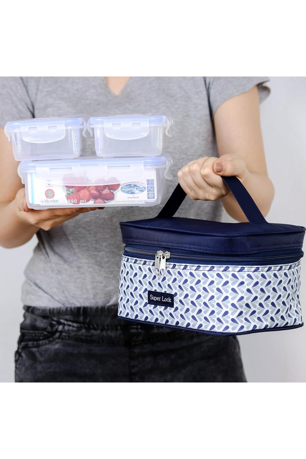Generic-Orchid Super Lock 4 Pieces Food Storage Container With Temperature Storage Bag Set Mixed Patterns, 4