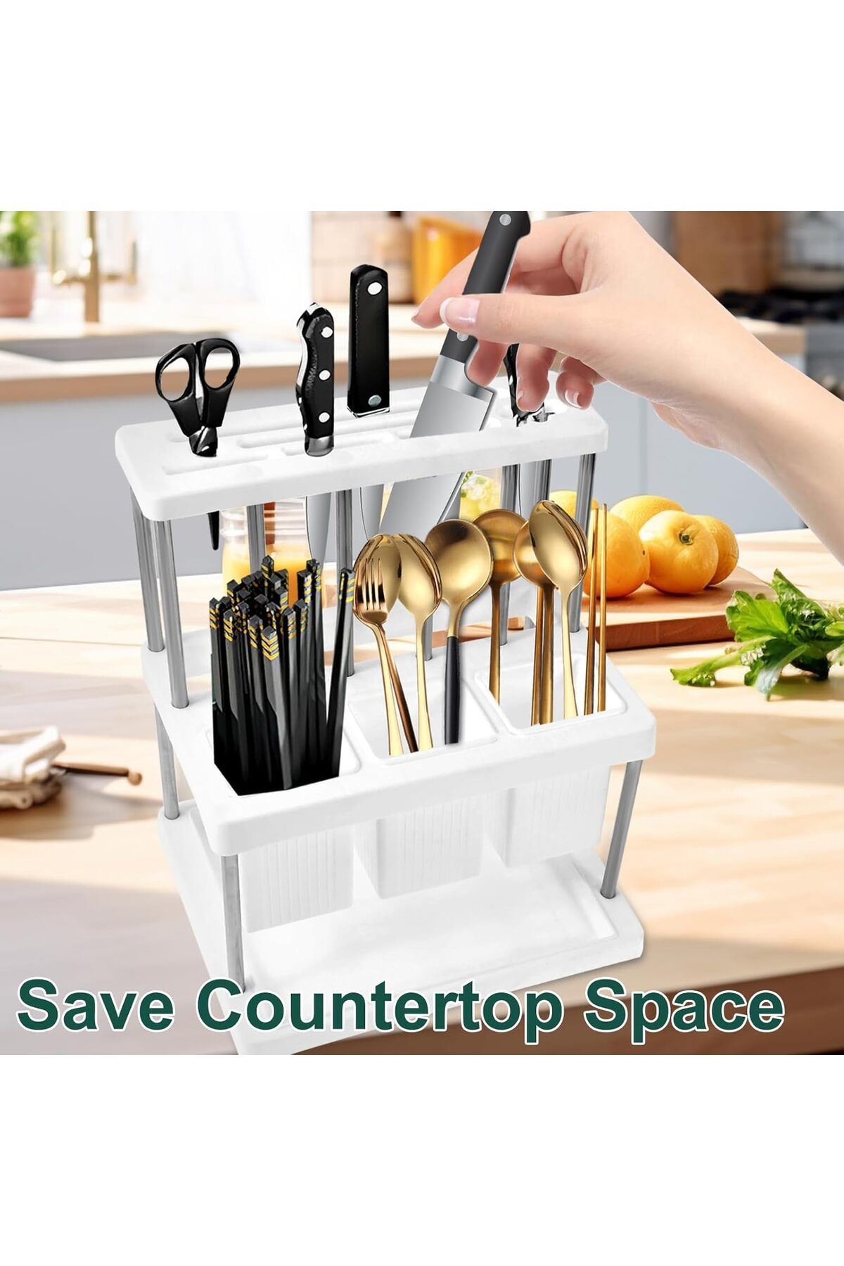 Generic-NALACAL Knife Block Holder Drainer Rack, Universal Kitchen Storage Stand, Spoon Chopsticks Fork Dra 5