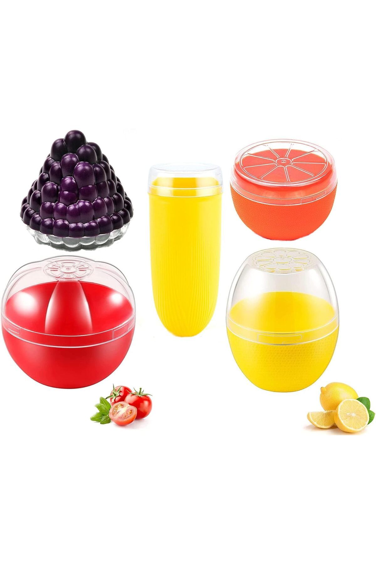 Generic-ELECDON 5Pcs Plastic Vegetable Storage Box, Lemon Tomato Grape Corn and Orange Insurance Container 1