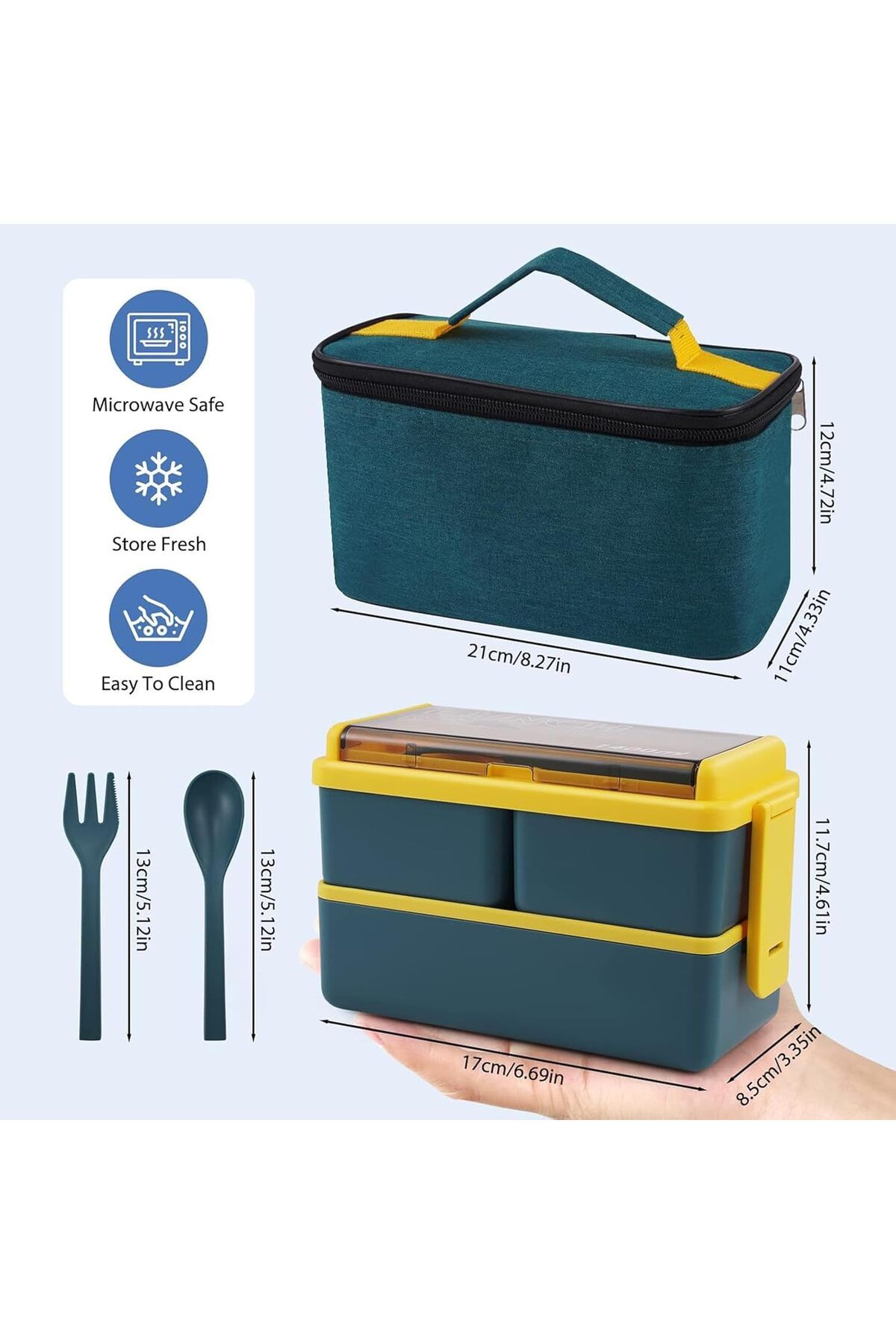 Generic-DHB tech Bento Lunch Box Stackable, 1400ml Bento Box Lunch Containers with 3 Removable Compartments 5