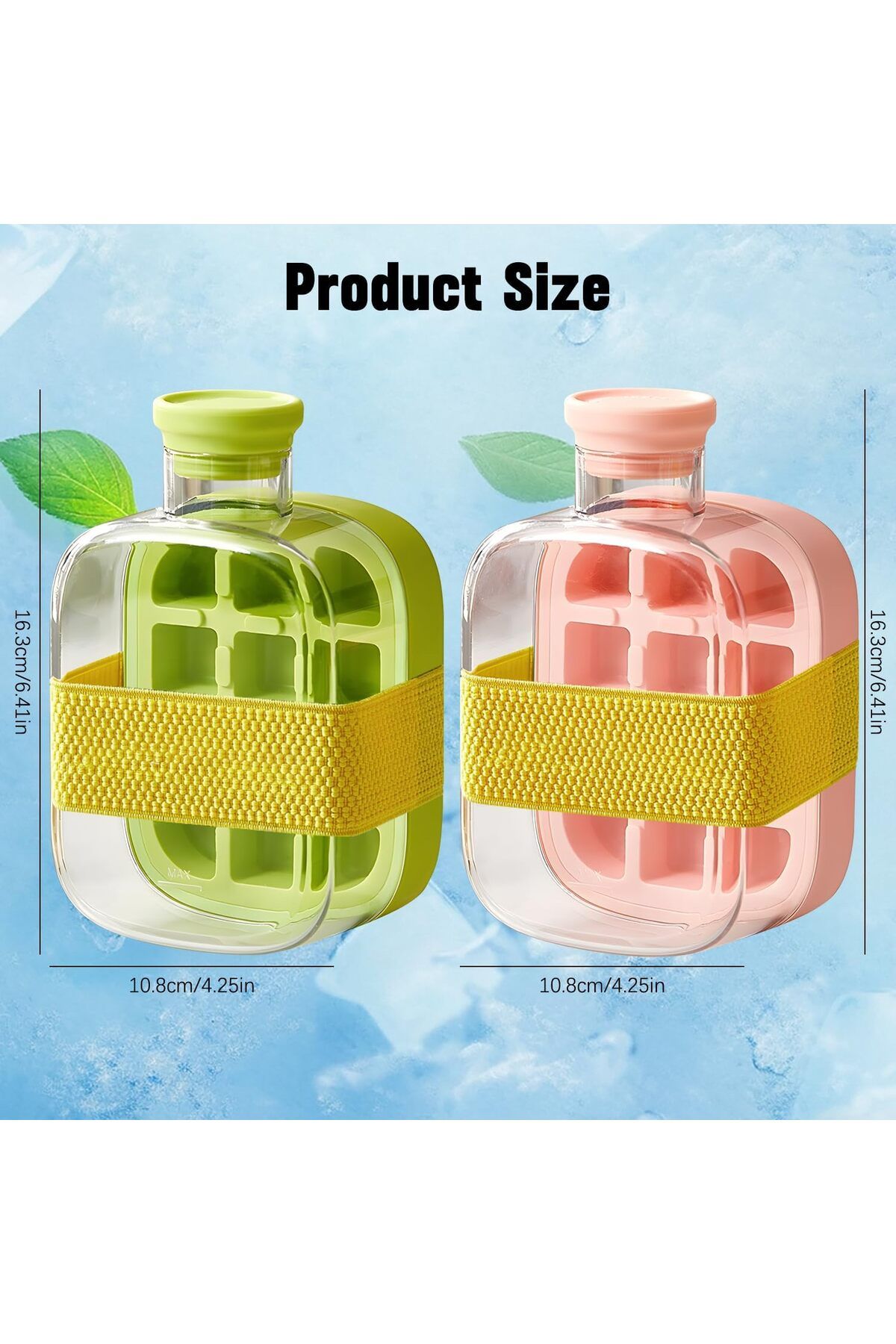 Generic-Ice Cube Bottle, 2 in 1 Zero Touch Press Ice Cube Mold Water Bottle with Lid and Bin, Ice Bottle Cu 7