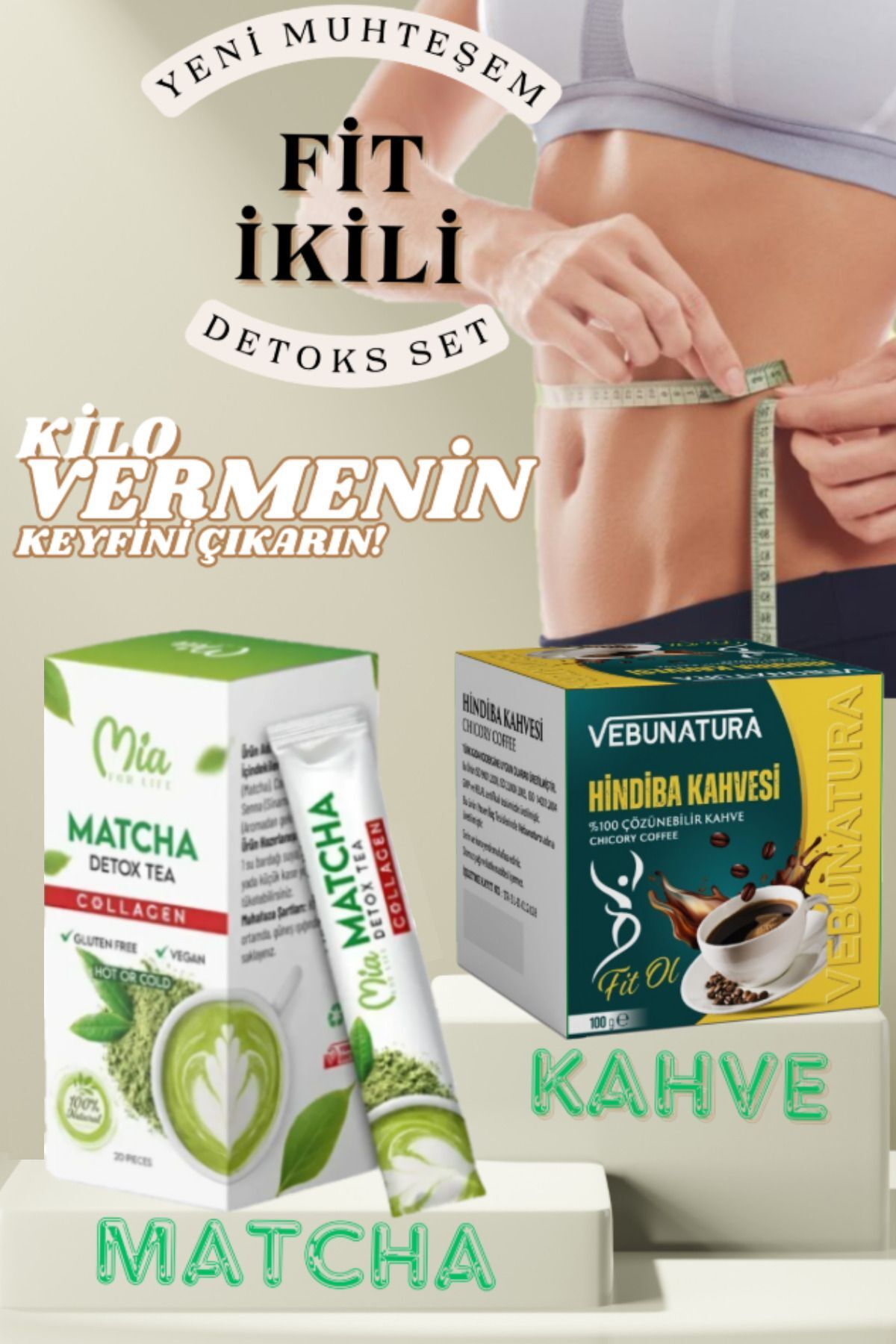 Mia For Life Matcha Tozu Premium 5 Gr x 20 Şase,Hindiba Kahvesi Fit İkili Fırsat Seti