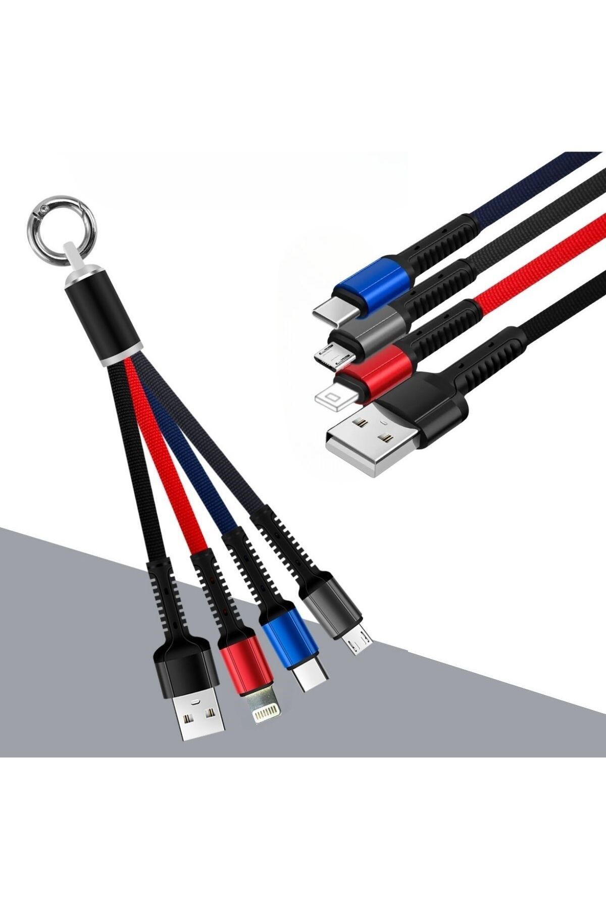 swilex Işıklı Anahtarlık Model 3 in 1 USB Çıkışlı MİKRO,TYPE-C ve İphone Uyumlu Şarj Kablosu