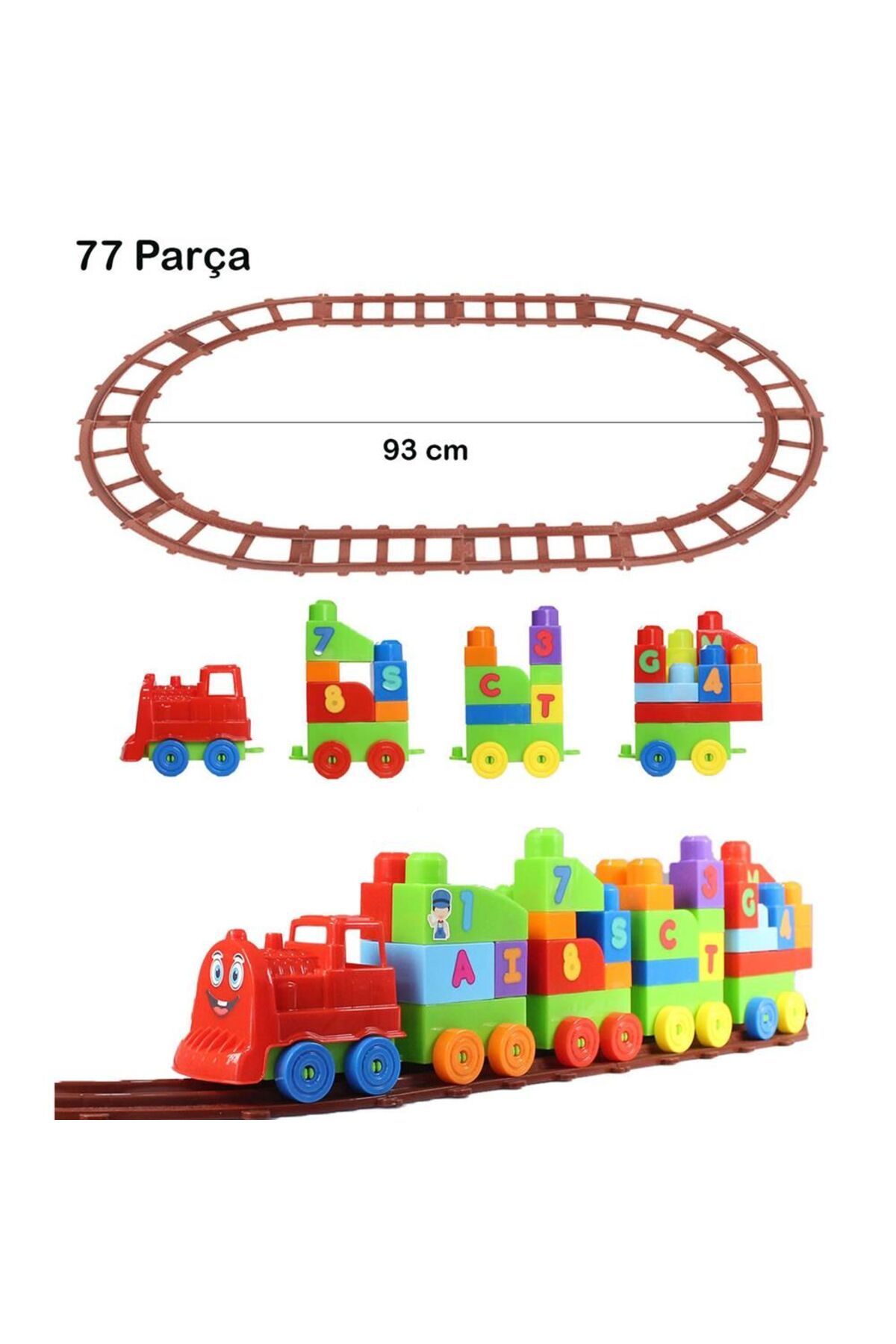 swilex Play Blox Oyuncak Tren Seti 77 Parça Sayılar ve Alfabe Treni Parlak Renkler Blok Seti