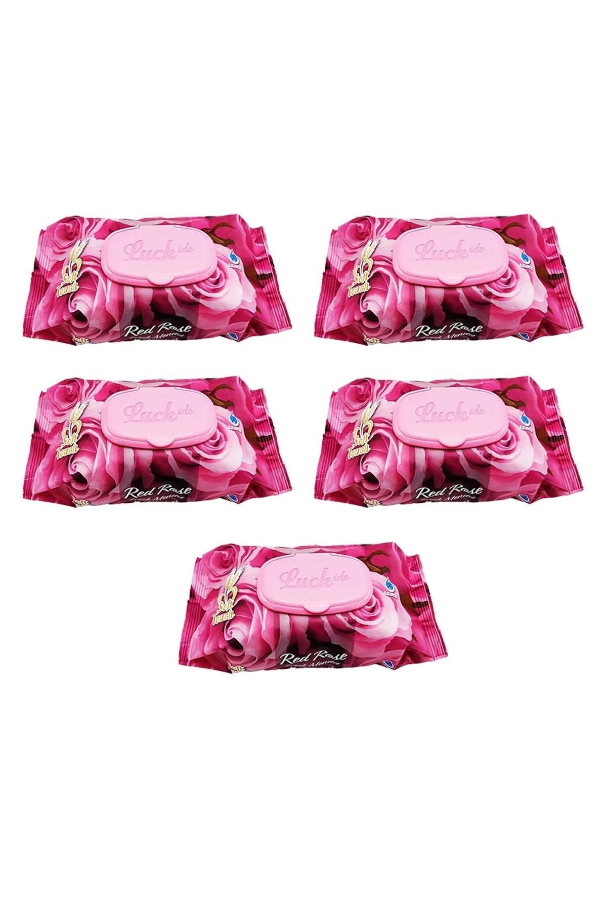 PRATİKOBA 5 Paket Red Rose Islak Havlu Mendil 90 Adet Kapaklı Gül Kokulu