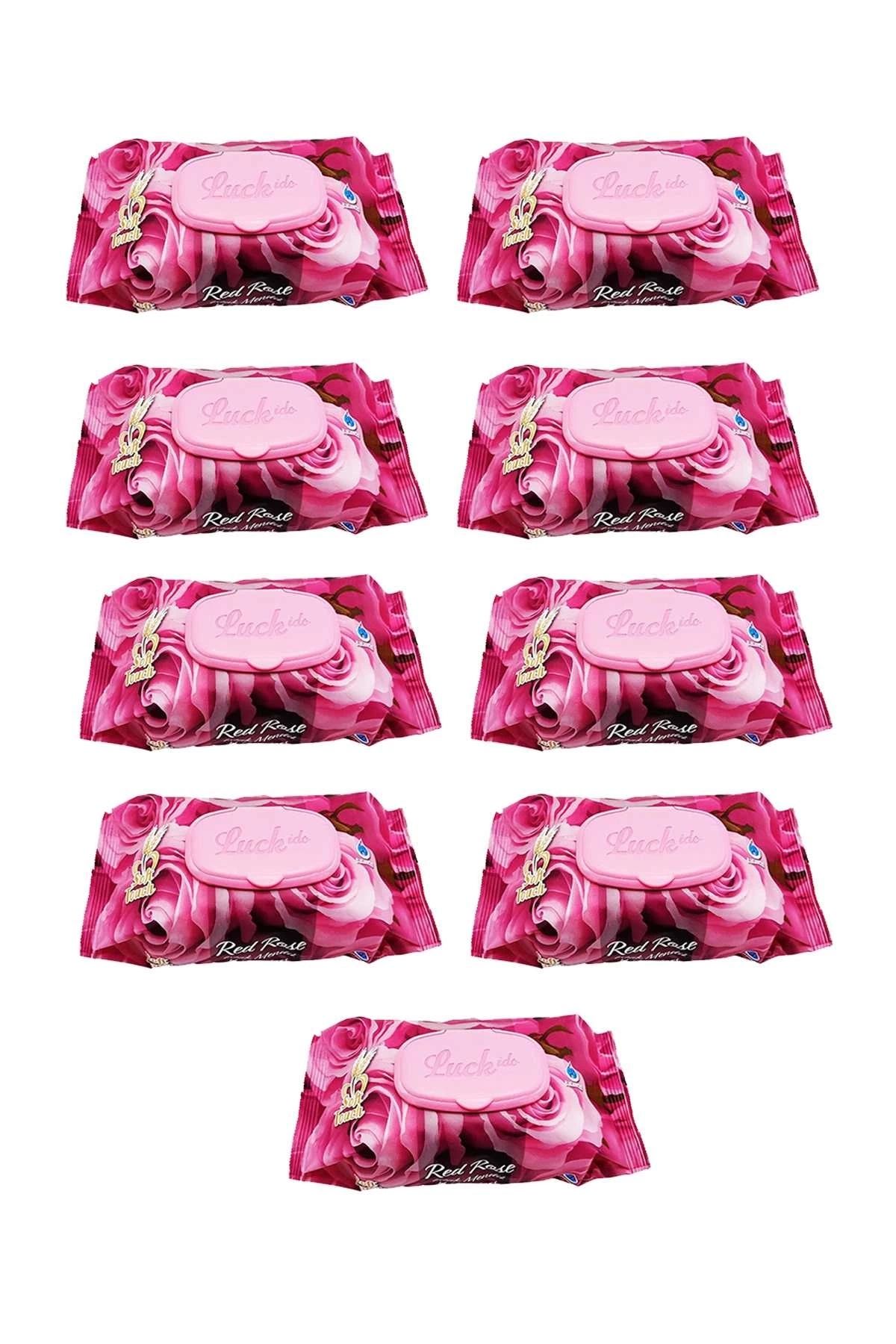 PRATİKOBA 9 Paket Red Rose Islak Havlu Mendil 90 Adet Kapaklı Gül Kokulu