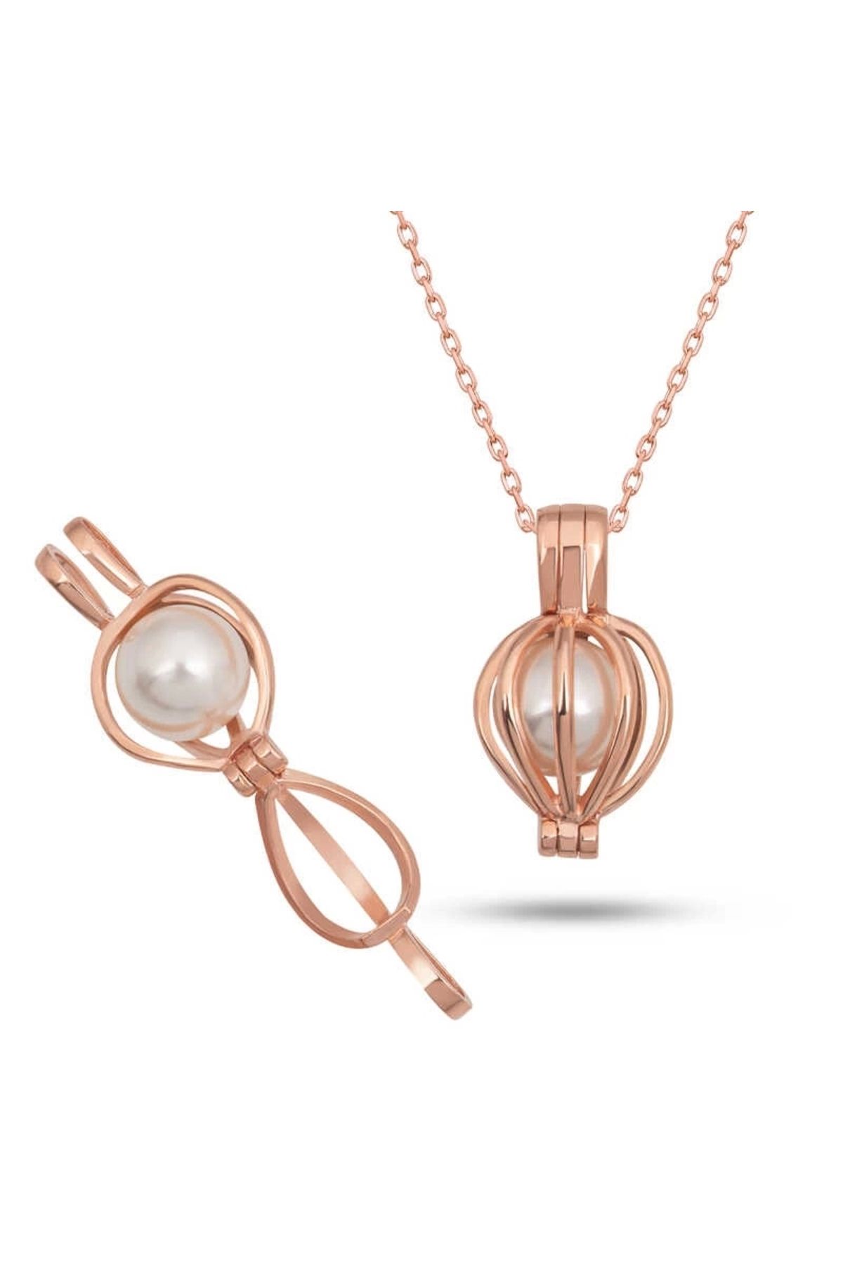luz&pos Gümüş Rose Beyaz İncili Kadın Kolye
