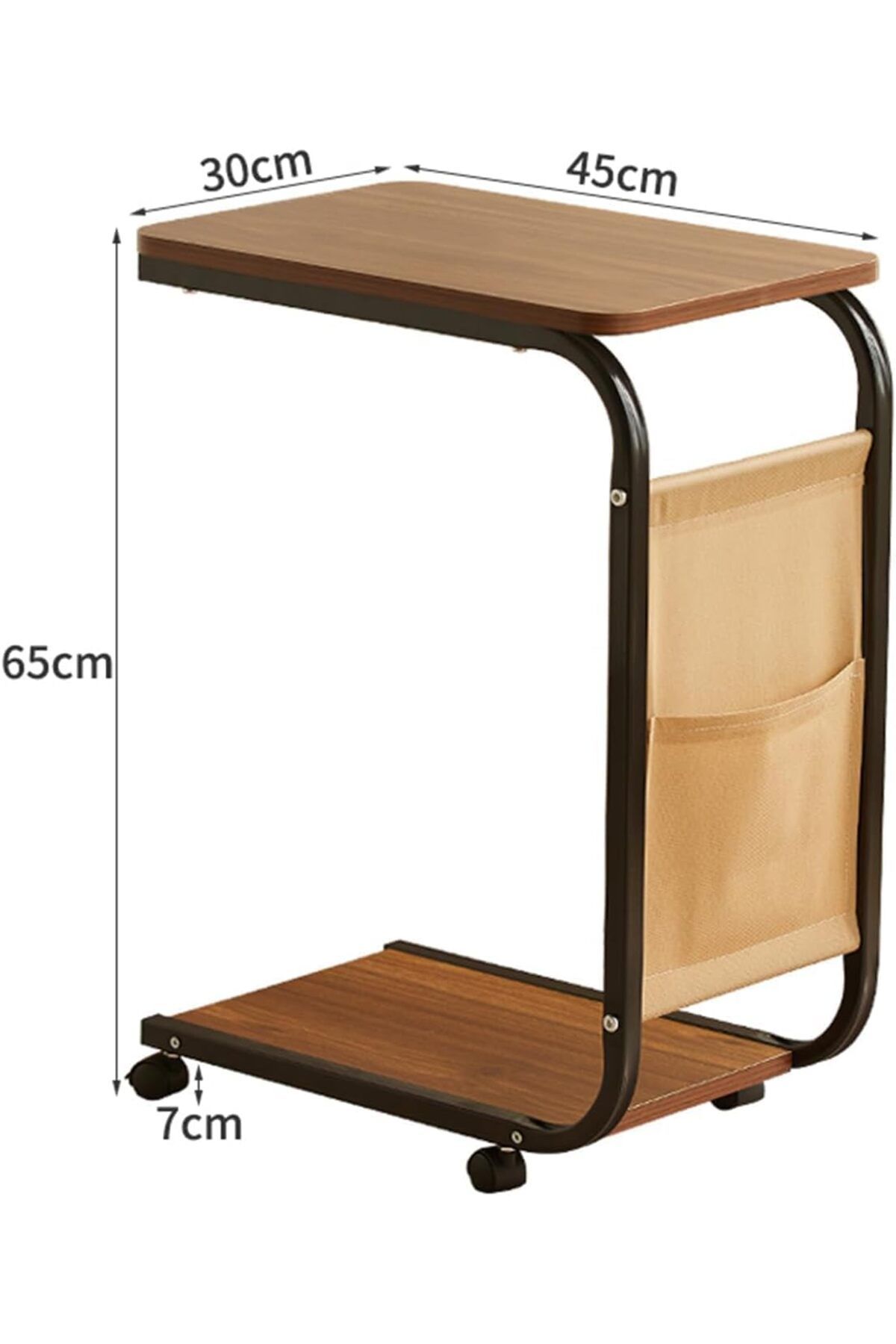 Generic-Wemart C Shaped End Table, Small Couch Side Table with Storage Bag, Sturdy Slide Under Sofa Table w 2