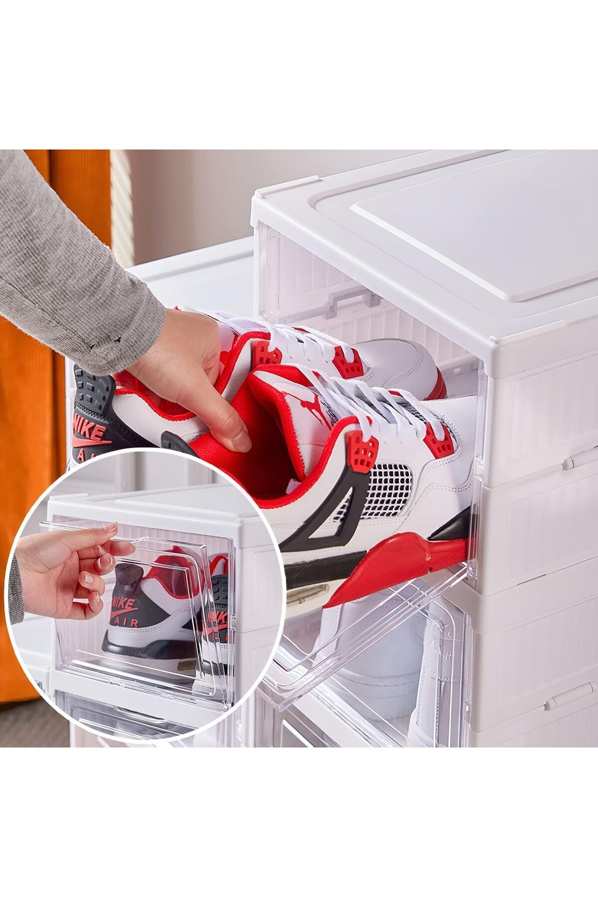 Generic-Pecbase Foldable Shoe Rack Collapsible Storage Box, Free Standing Bins Stackable Plastic Tote with 4