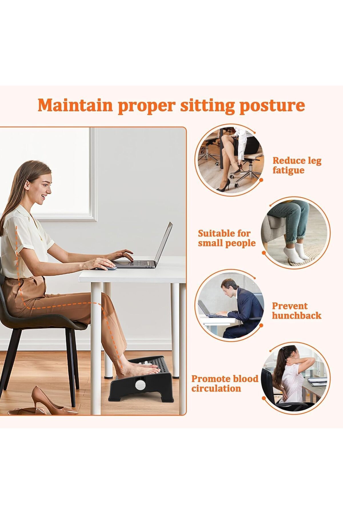 Generic-NALACAL Adjustable Under Desk Footrest, Black, Plastic Frame, Ergonomic Footrest, Massage Function, 6