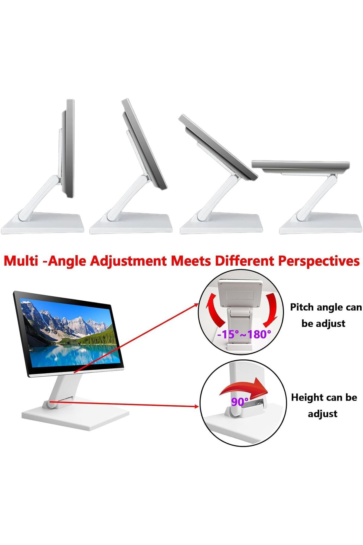 Generic-Lay Flat Monitor Stand, Metal Foldable Low Profile Monitor Stands, Adjustable LCD Monitor Stand wit 5