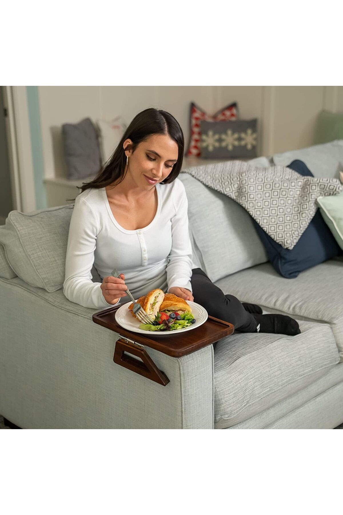 Generic-Dragontowm Clip On Tray Sofa Table for Wide Couches. Couch Arm Tray Table, Portable Table, TV Table 2