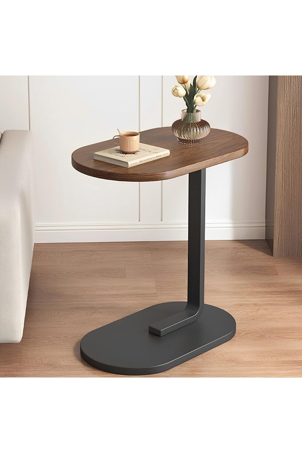 Generic-End Table, C Shaped Side Table, Couch Tables That Slide Under, Small Side Table, Narrow Table for B 6