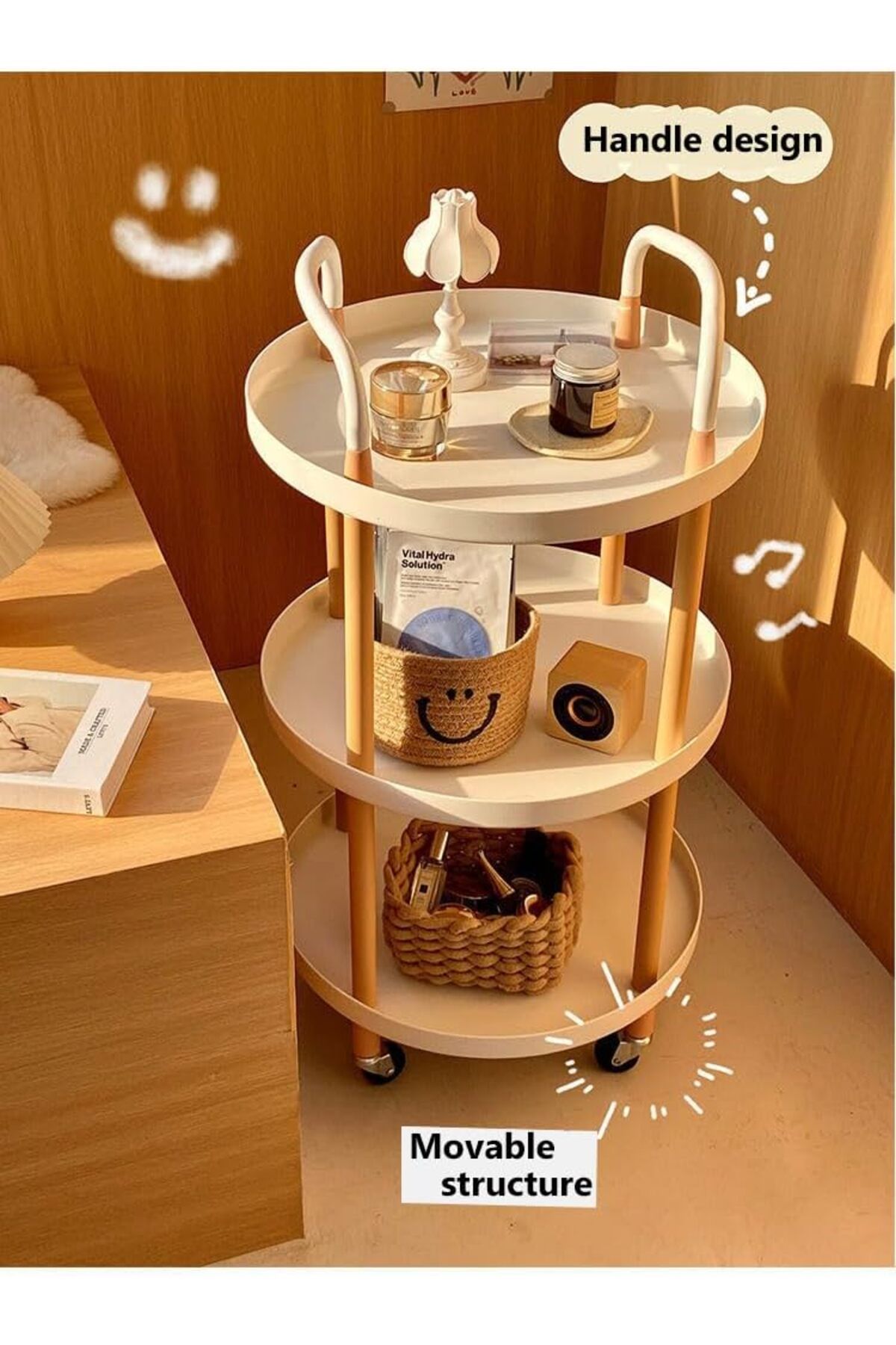 Generic-APAP 3-Tier Rolling Storage Cart, Multi-Functional Mobile Storage Cart with Handle and Lockable Whe 5