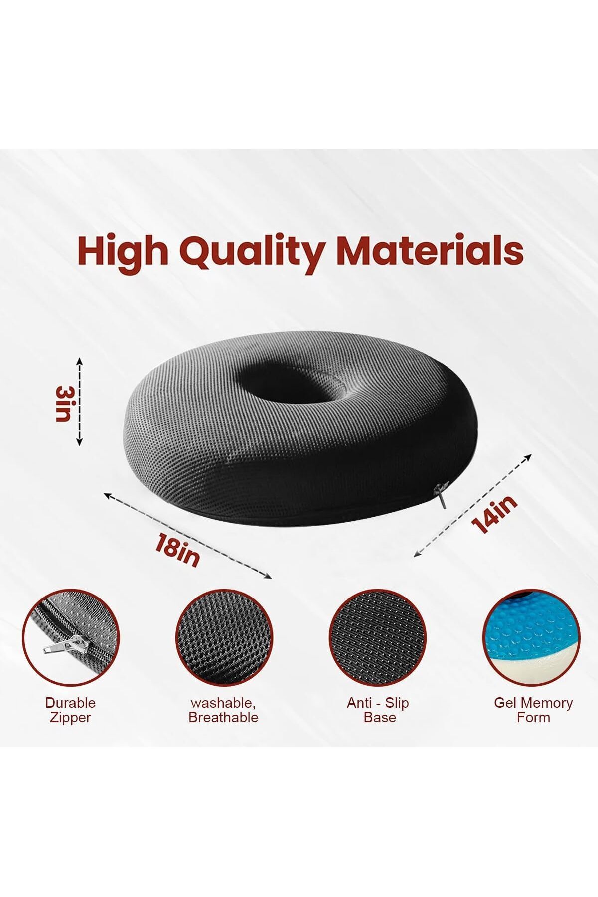 Generic-Orthopedic Round Cushion – Memory Foam Donut Seat Pillow for Tailbone, Hemorrhoid, Sciatica & Post- 3