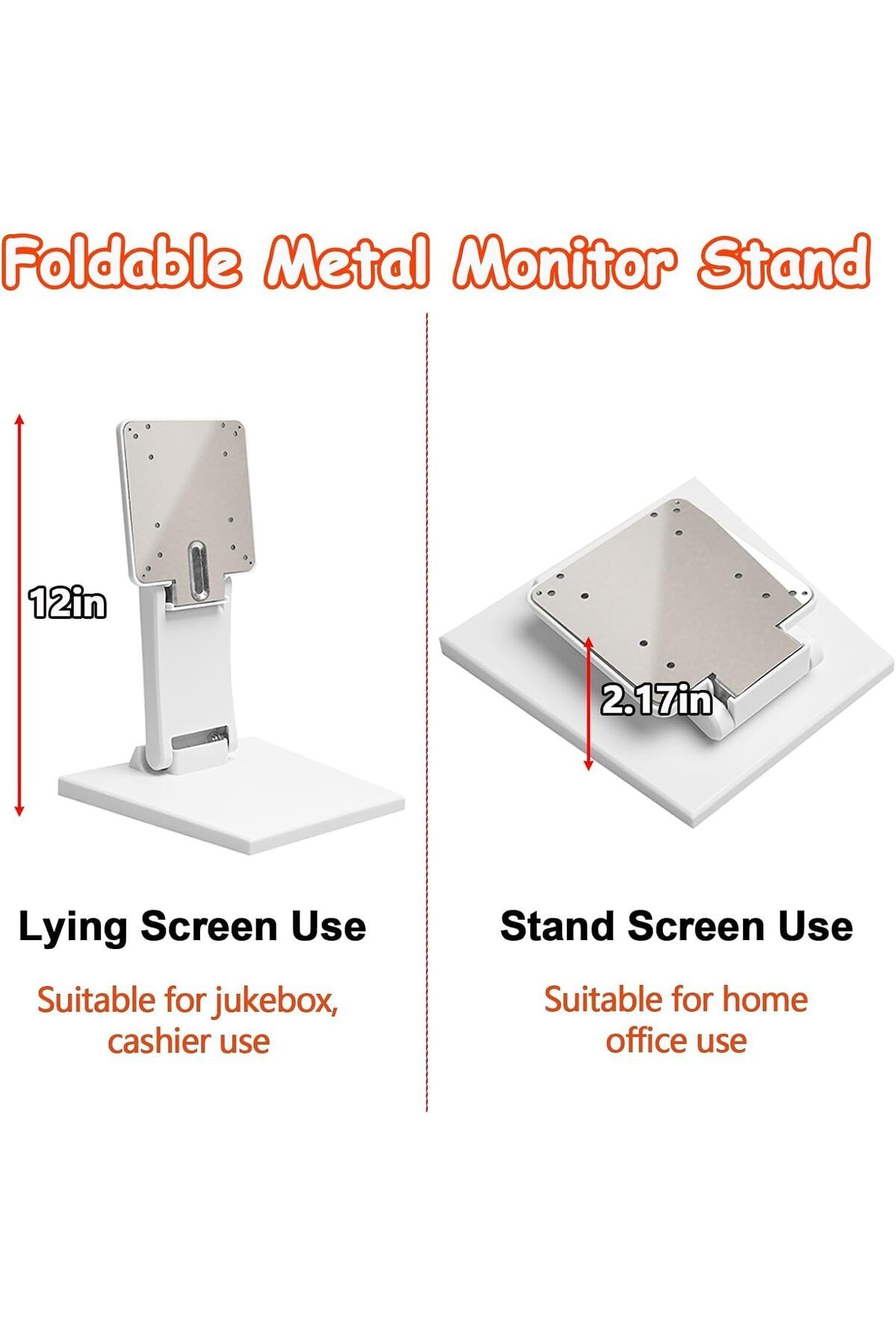 Generic-Lay Flat Monitor Stand, Metal Foldable Low Profile Monitor Stands, Adjustable LCD Monitor Stand wit 3