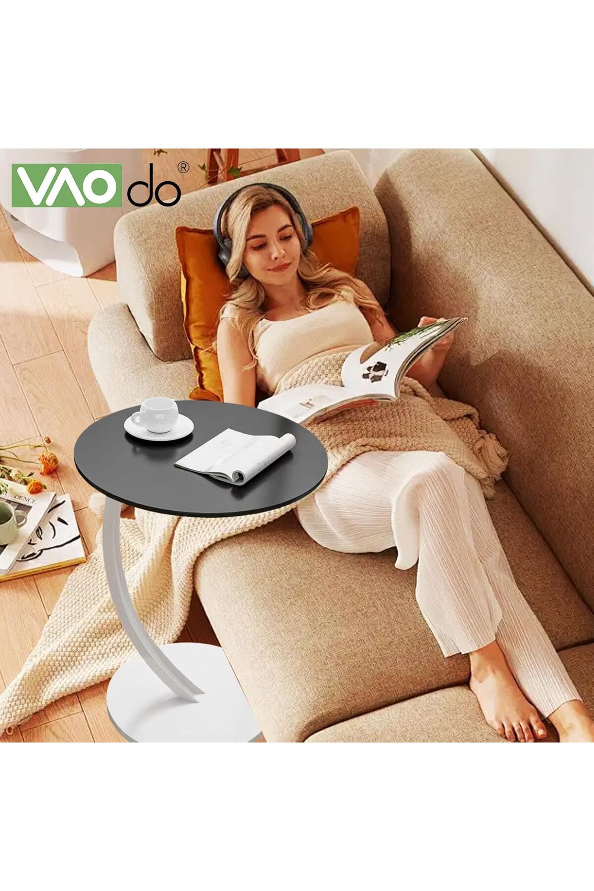 Generic-VAODO C Shaped End Table, Coffee Table, Round Side Table, Couch Table, Snack Side Table, for Small 7