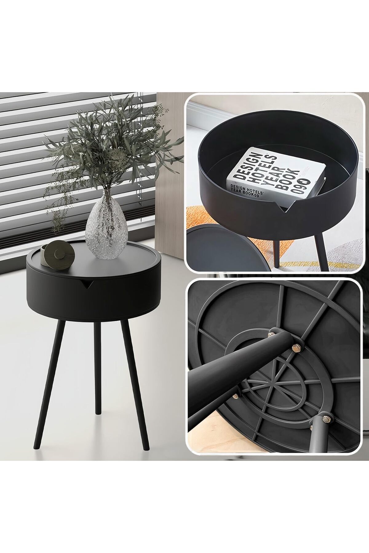 Generic-Winsoyya Side Table Round End Table with Storage, Bedroom Nightstand, Modern Small Side Triangle Le 4
