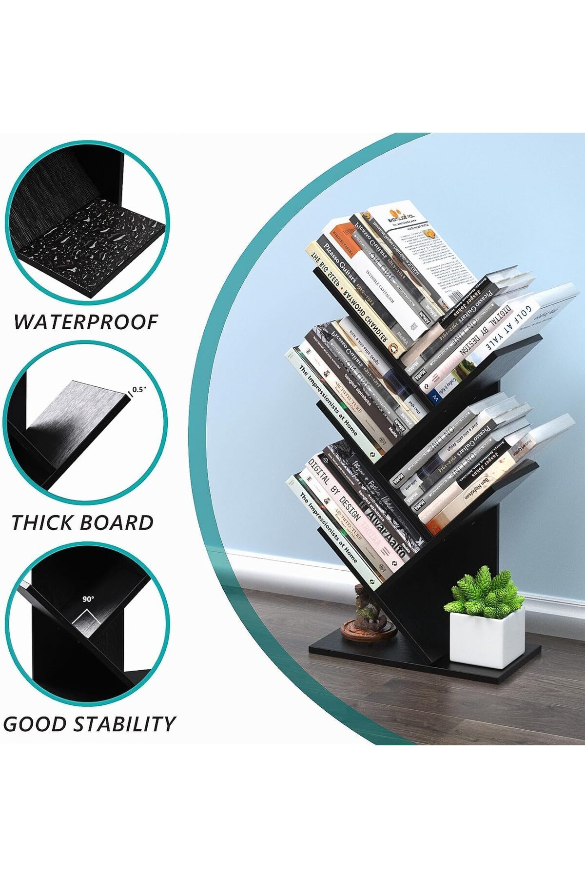 Generic-Toriseek 5 Shelf Bookshelf Free Standing Bookcase Small Space Book Tower for Books Magazine, Office 4