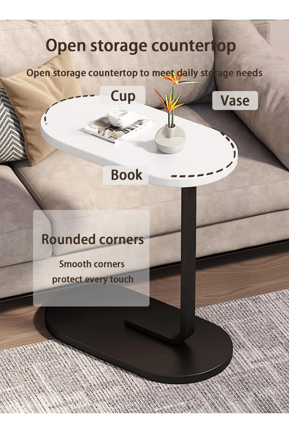Generic-EqiEch C-Shaped Side Table, Versatile Coffee Desk & Sofa End Table for Living Room, Easy to Assembl 5