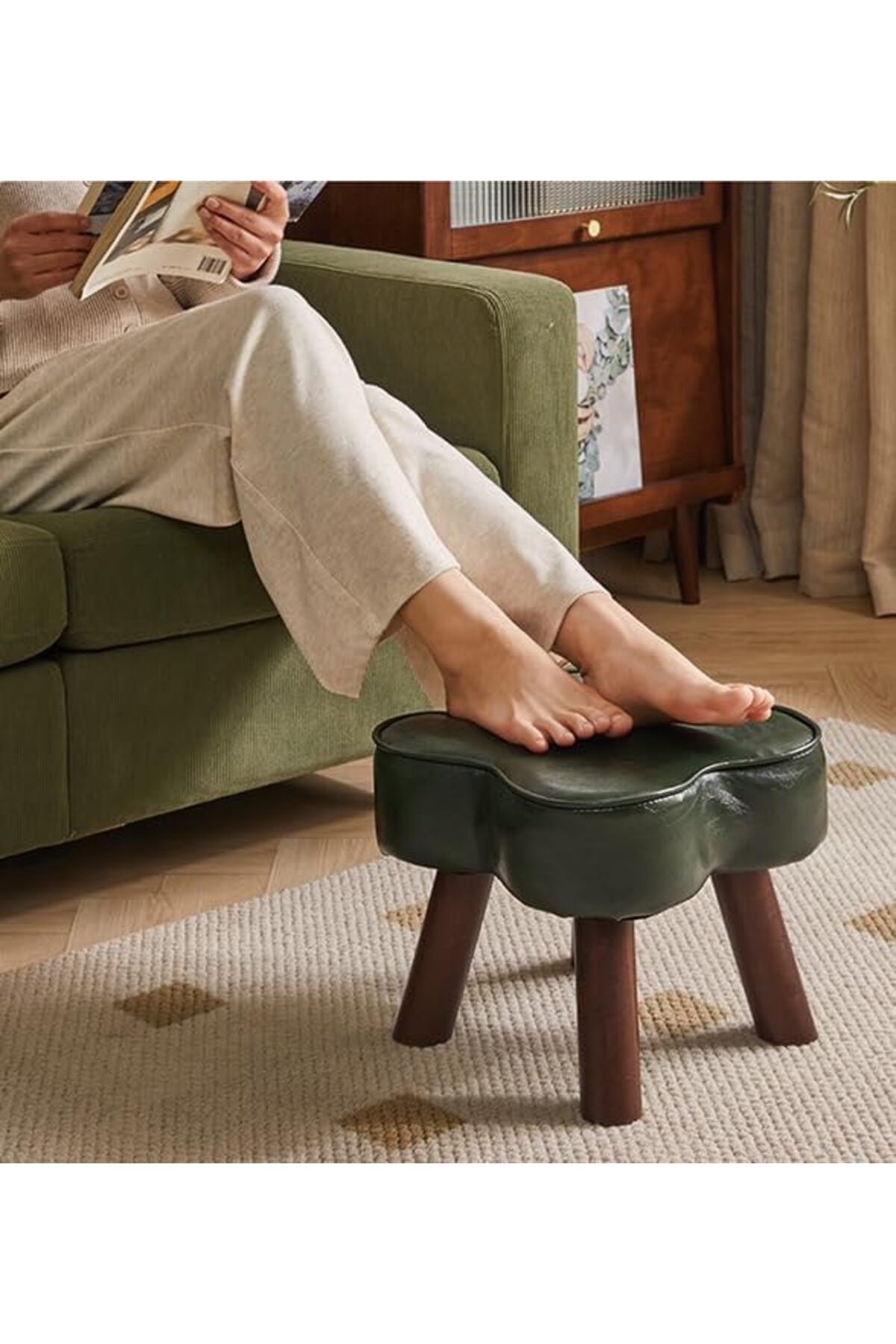 Generic-Paporich Foot Stool, Floor Poufs for Sitting, Four-leaf Clover Shape Low Stool, Small And Compact O 2
