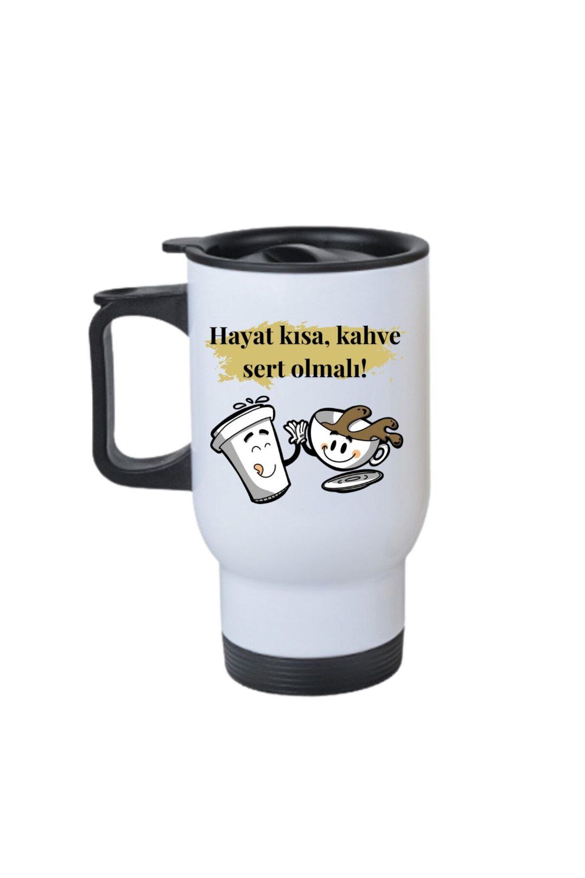 Özel Tasarım Kulplu Çelik Bardak Termos (450 mlt) Özel Tasarlanır