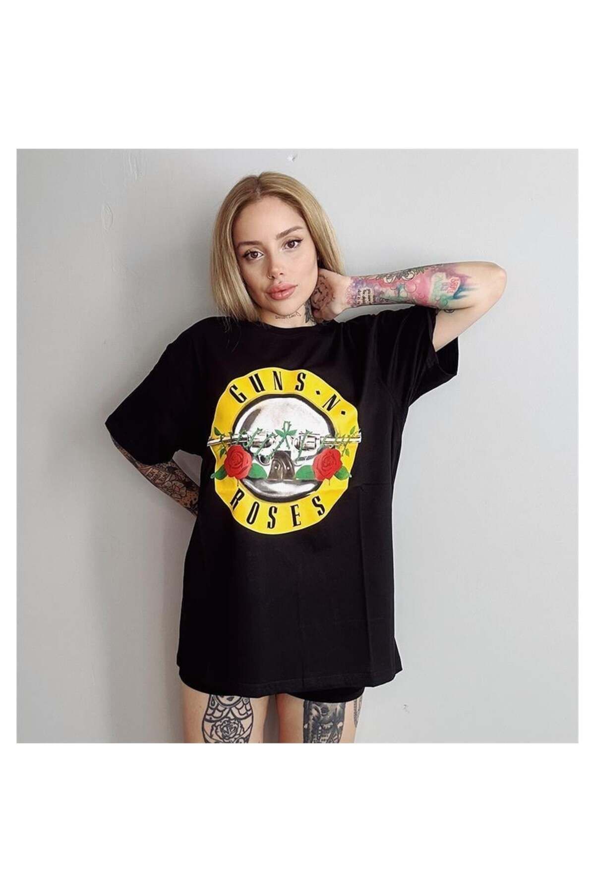 Pop Giyim Guns N' Roses Logo Siyah Unisex T-Shirt
