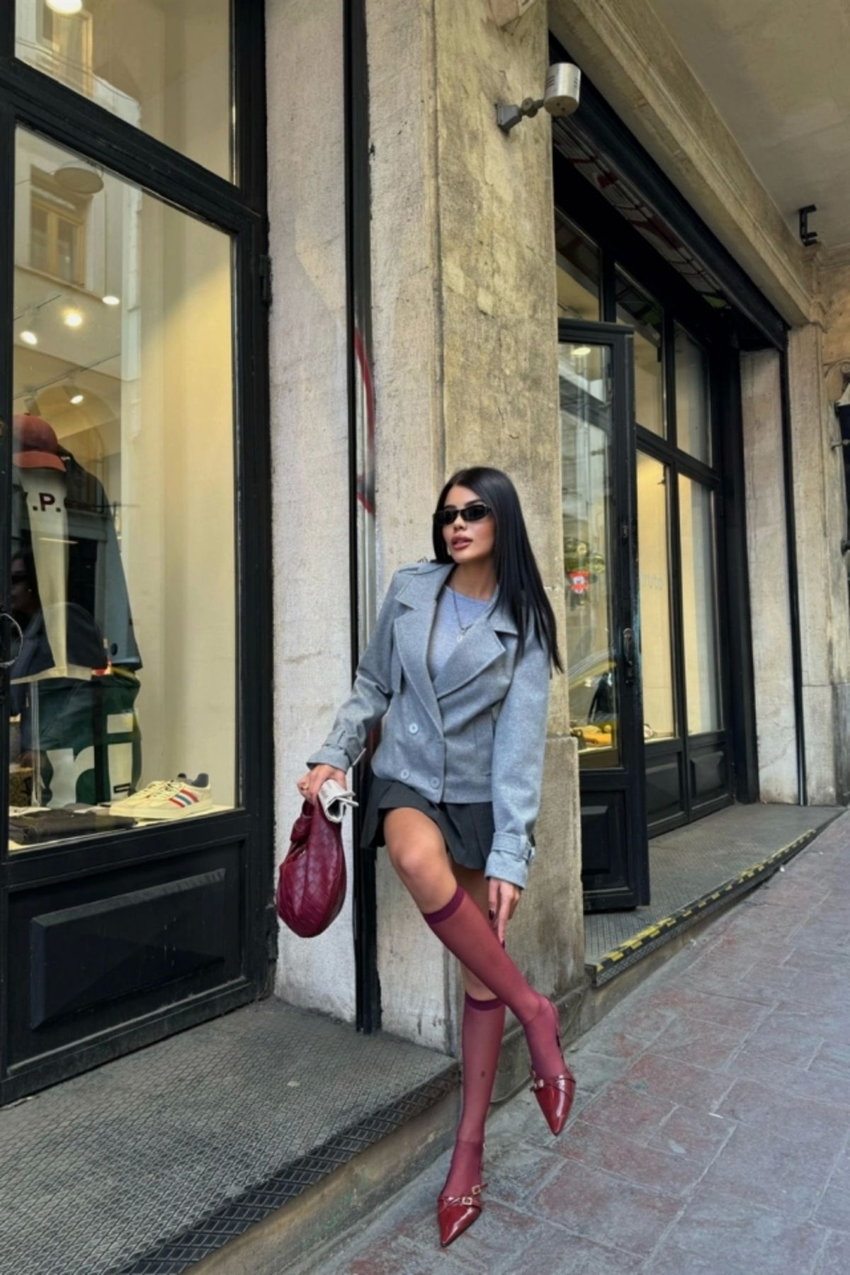 nedo7 KAŞE CROP CEKET 4 DÜĞME - Gri
