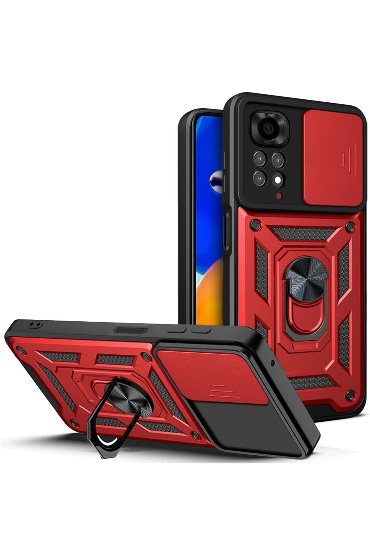 Rivor Xiaomi Redmi Note 11 & Note 11S Kılıf Kamera Sürgülü Standlı Yüzüklü Darbe Emici Koruyucu Tank Kapak