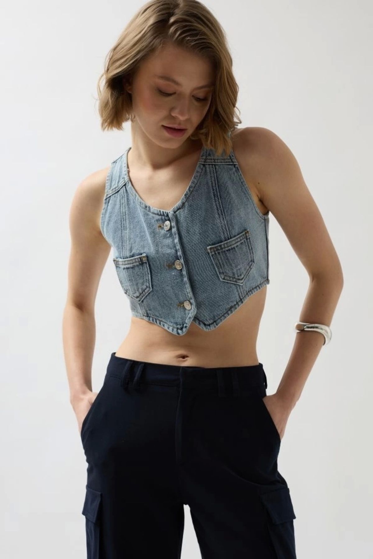 nedo7 Denim Cepli Yelek