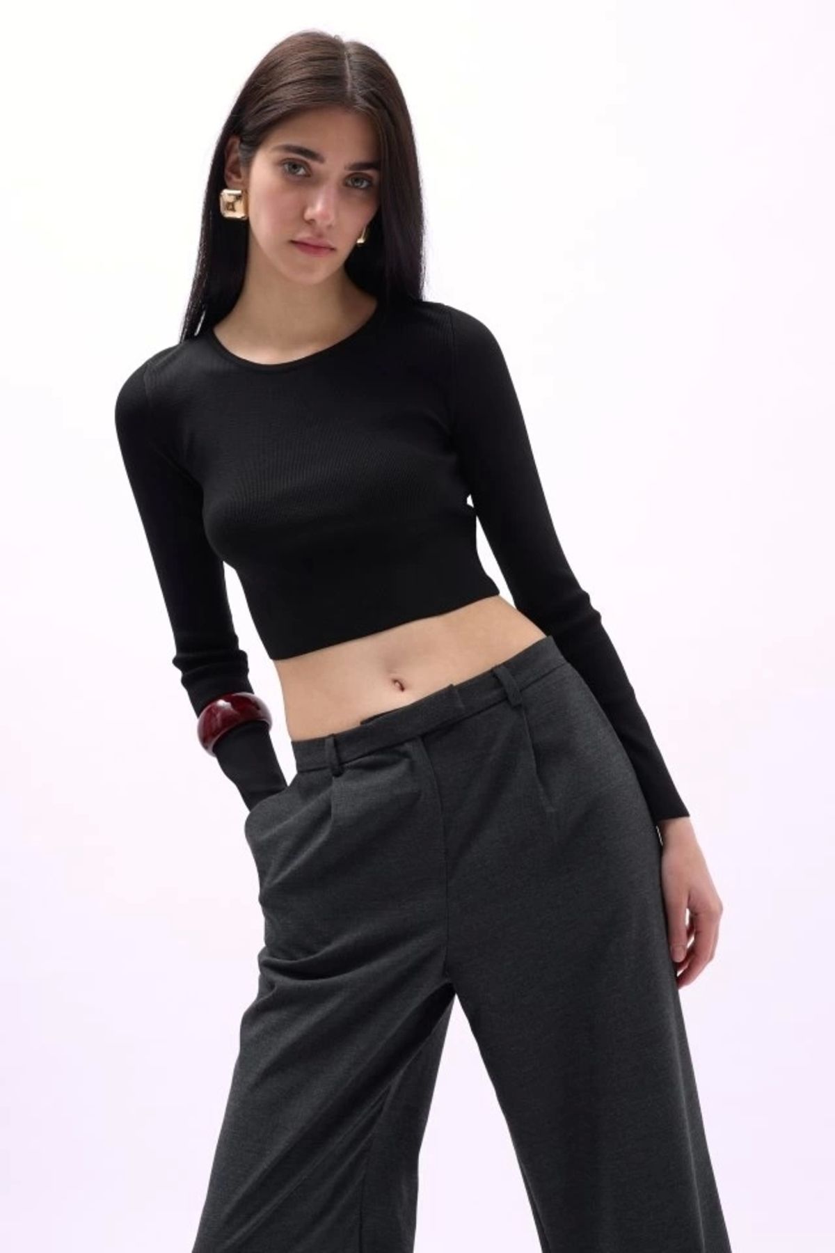 nedo7 Bisiklet Yaka Dokulu Crop