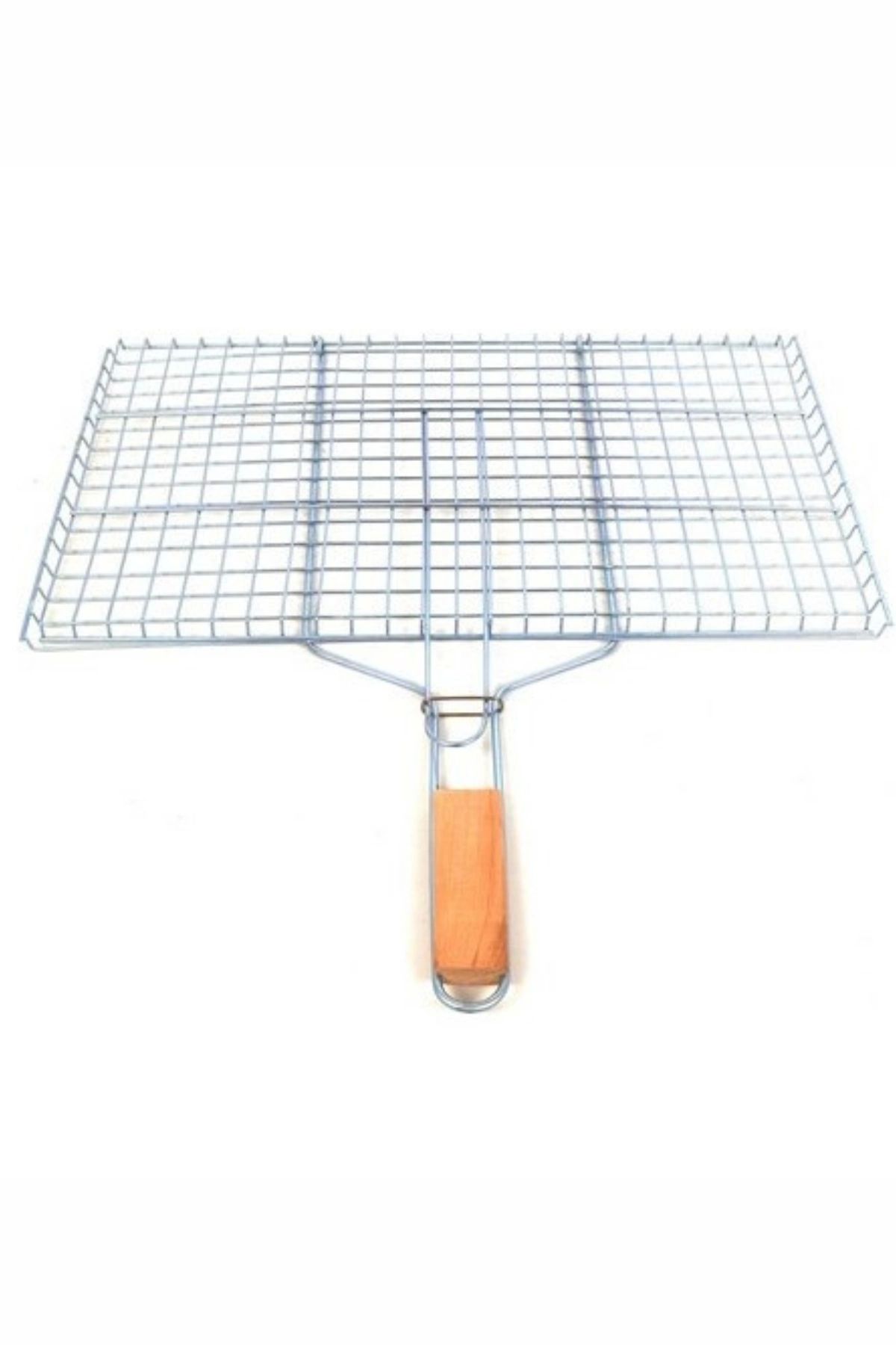 PRATİKOBA Ahşap Saplı Mangal Izgarası Galvanizli Paslanmaz Kafes Demir 25 x 40 cm