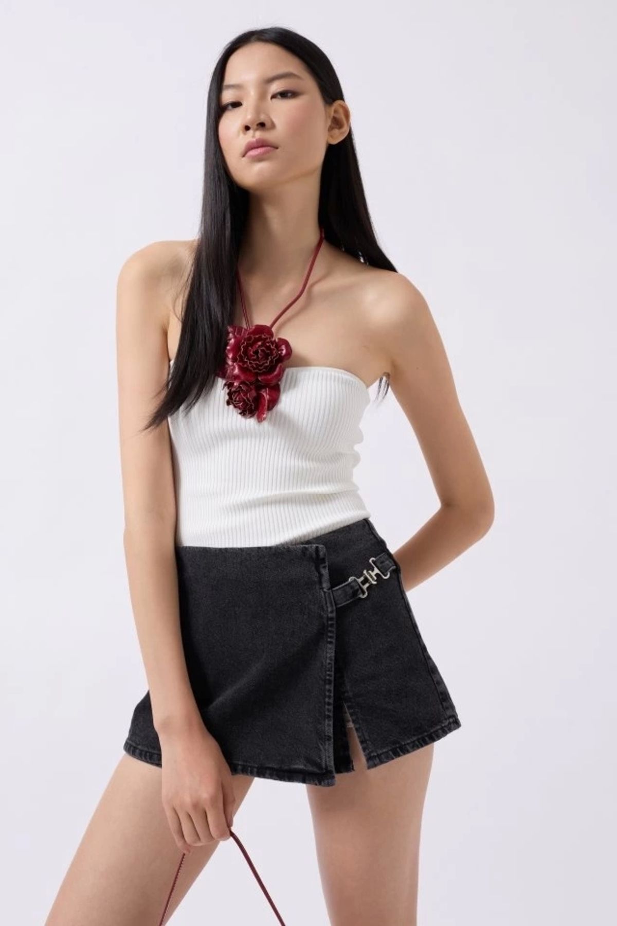 Butik Kemer Detay Denim Şort Etek