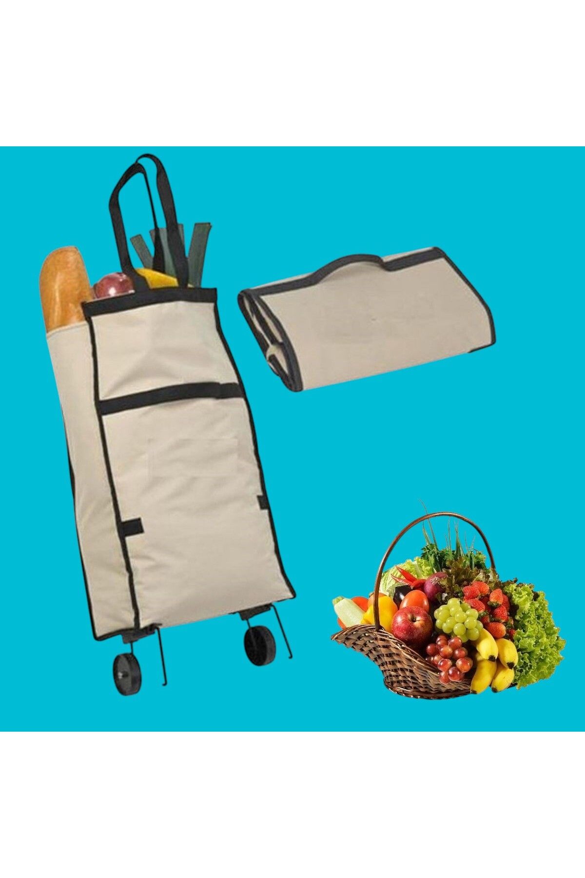 PratikAI Katlanabilir Tekerlekli Market Çantası | Çok Amaçlı & Dayanıklı