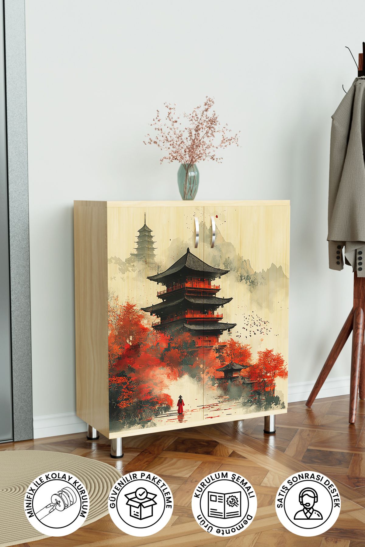 Hediyeler Kapında Red Temple 4 Raflı Ayakkabılık Antre Hol Çok Amaçlı Ayakkabı Dolabı