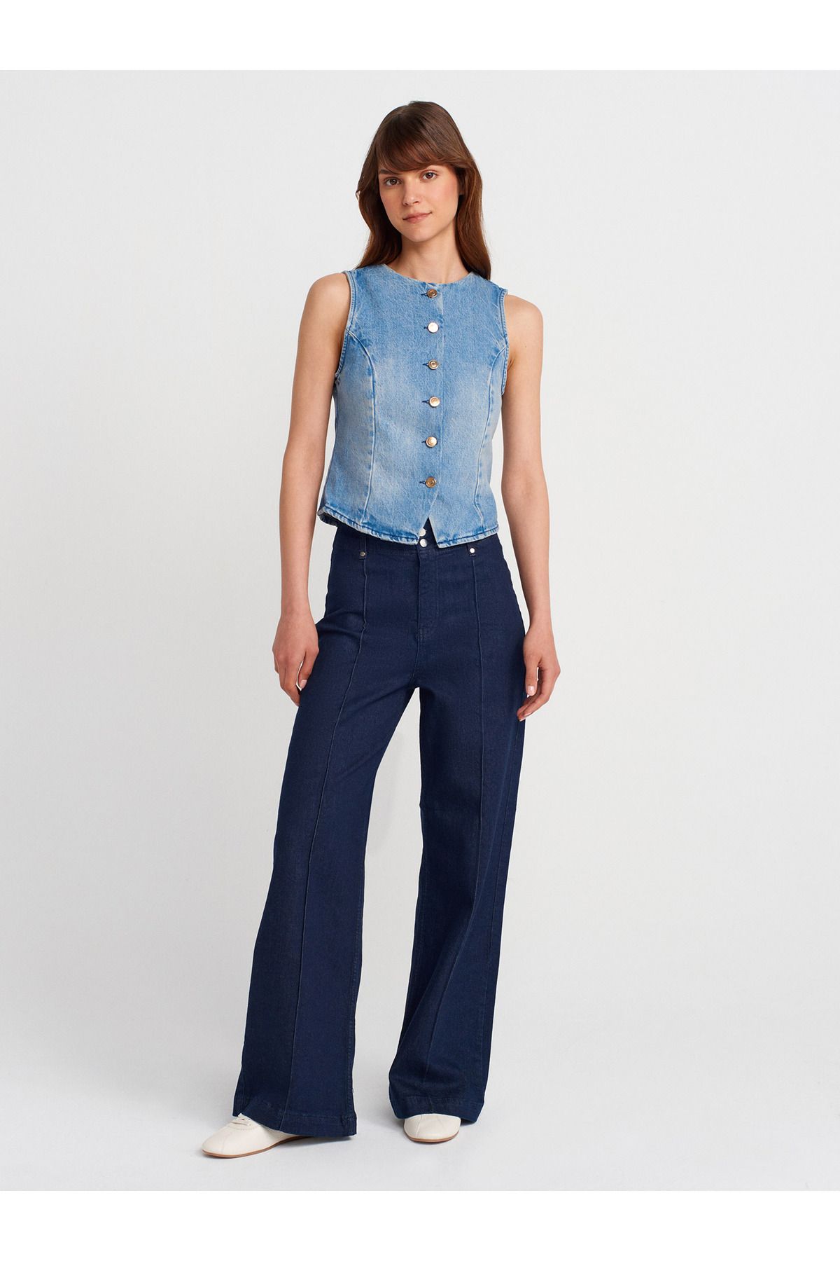 Dilvin 71993 Önü Nervür Dikişli Denim Pantolon-Lacivert