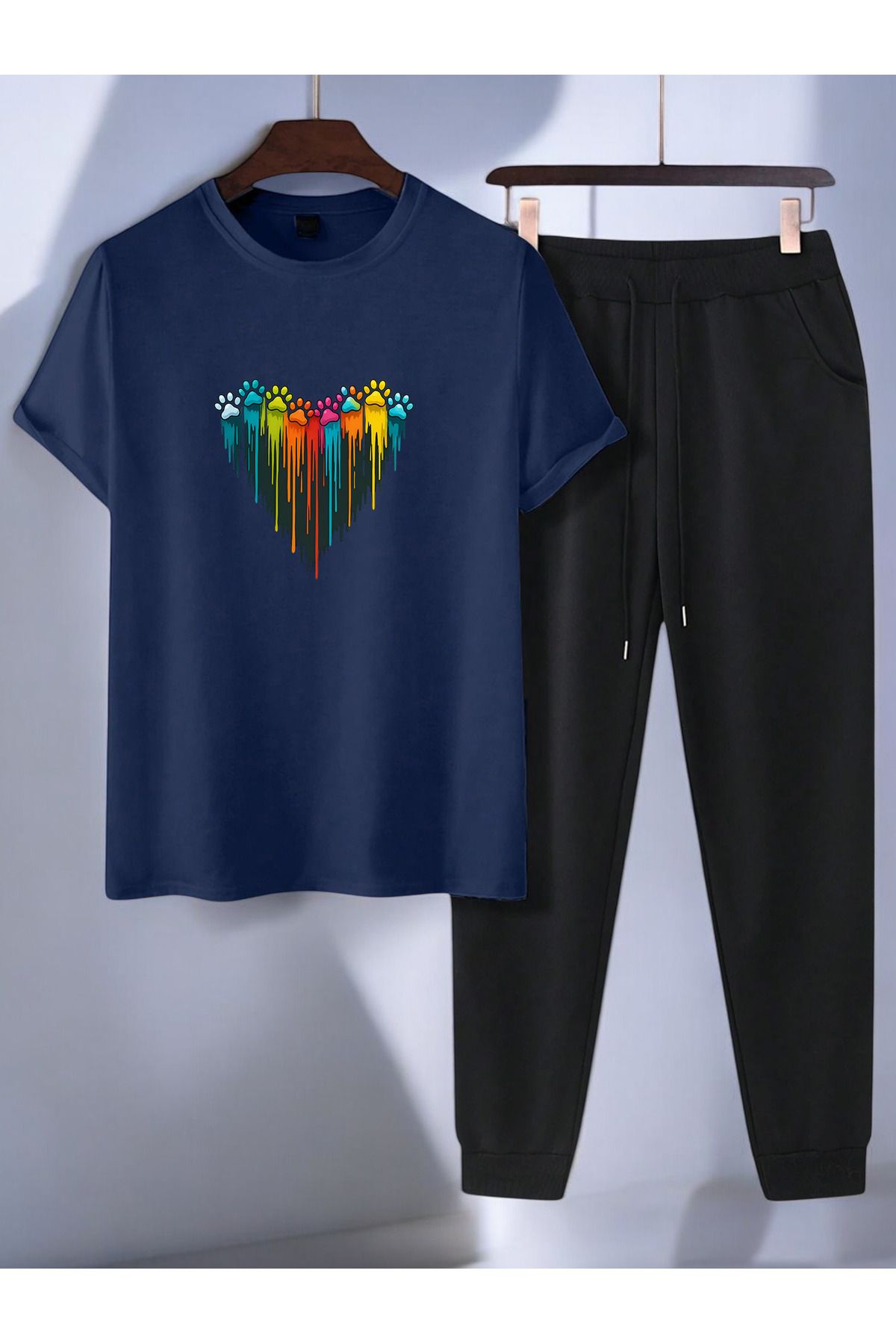 uyguntarz Unisex Pati Kalp Tasarım Basklı Tshirt Eşofman Takımı