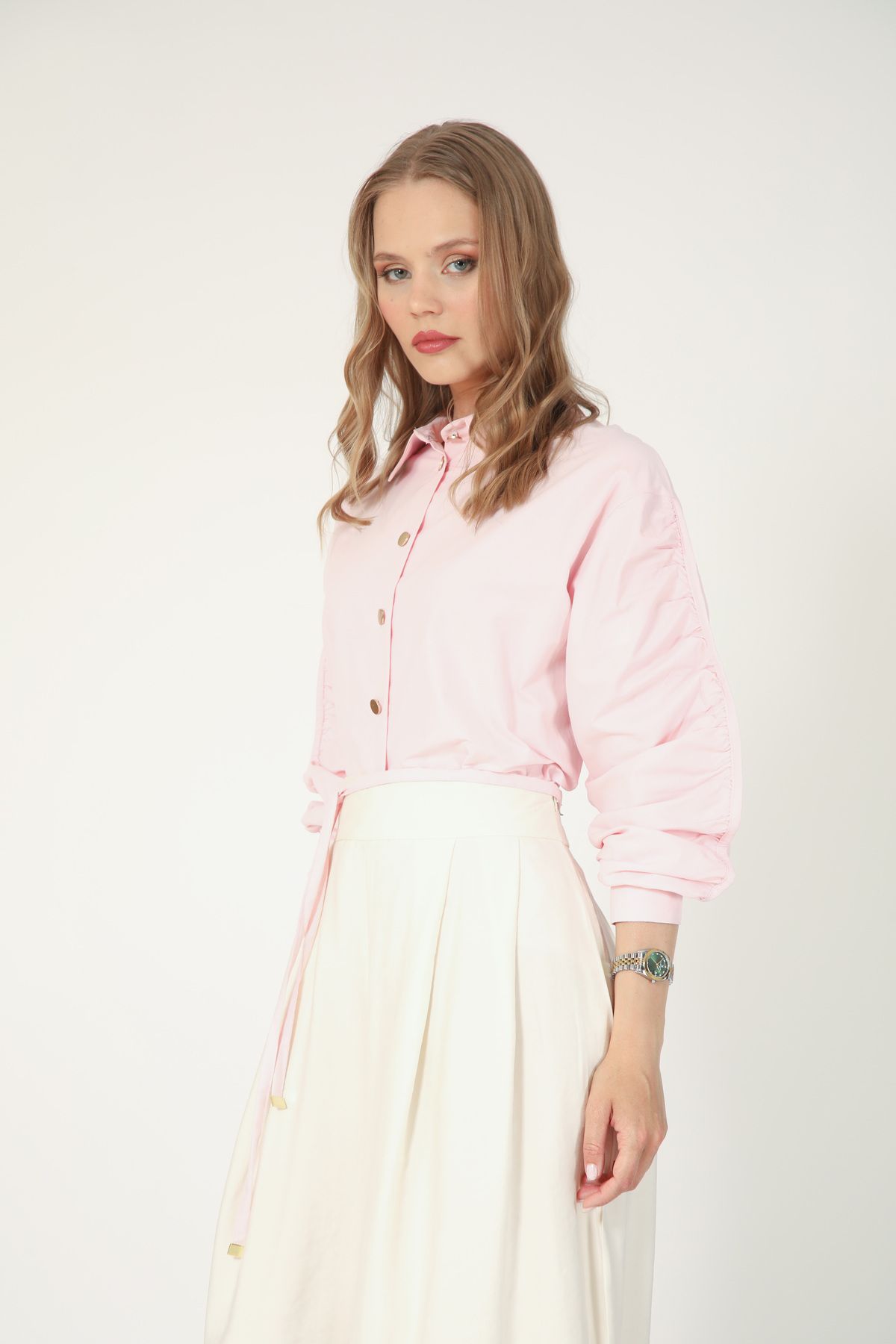Suede Style 5746 - Poplin Kolu Büzgü Detaylı Kadın Gömlek
